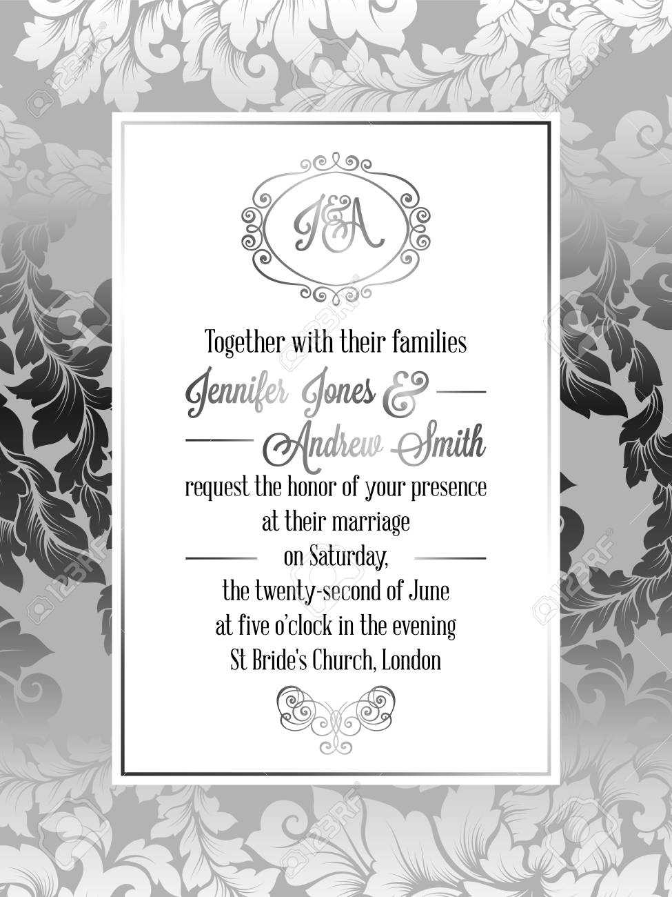 Vintage Baroque Style Wedding Invitation Card Template.. Elegant.. Throughout Church Wedding Invitation Card Template