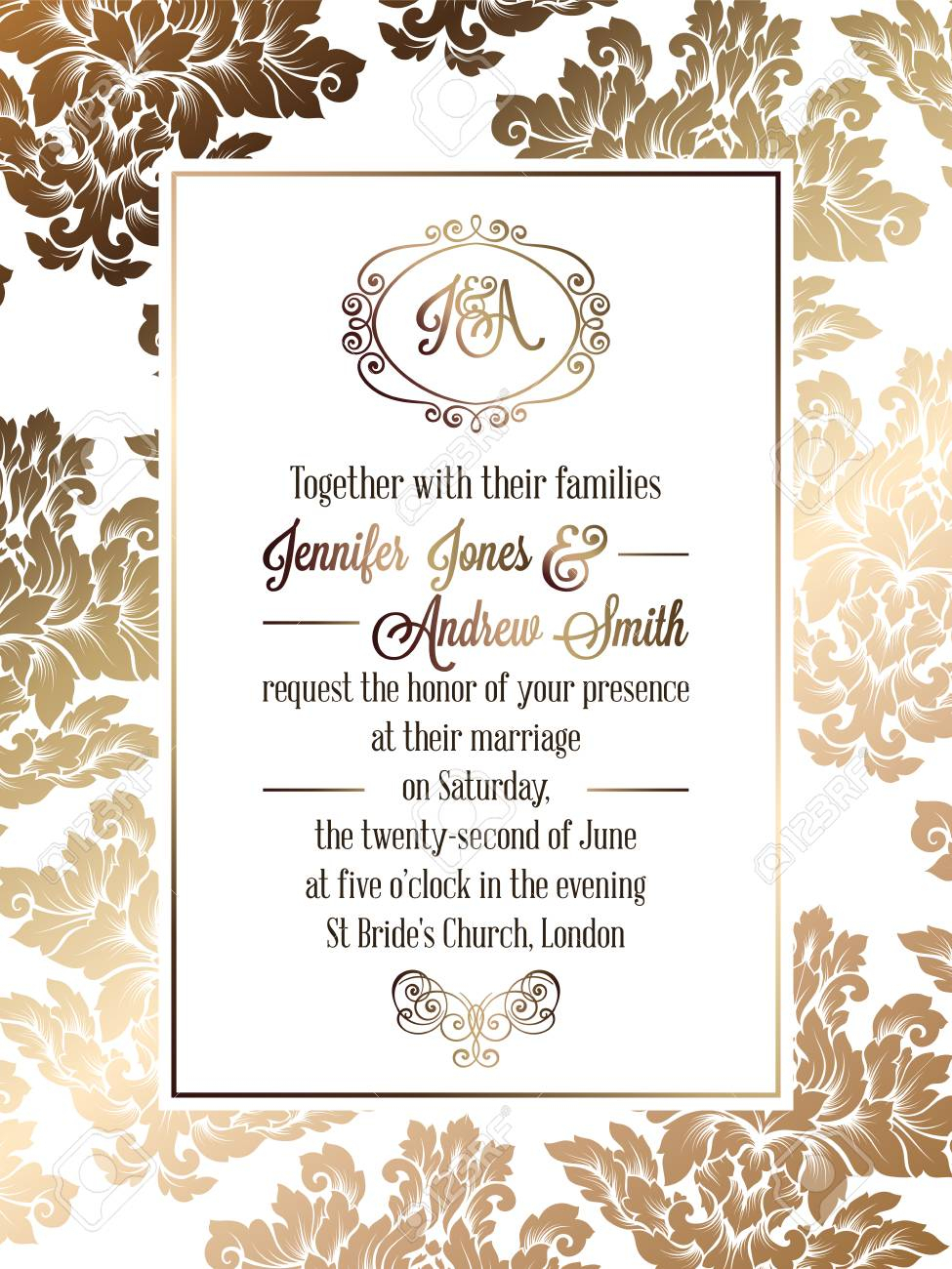 Vintage Baroque Style Wedding Invitation Card Template.. Elegant.. Throughout Church Wedding Invitation Card Template