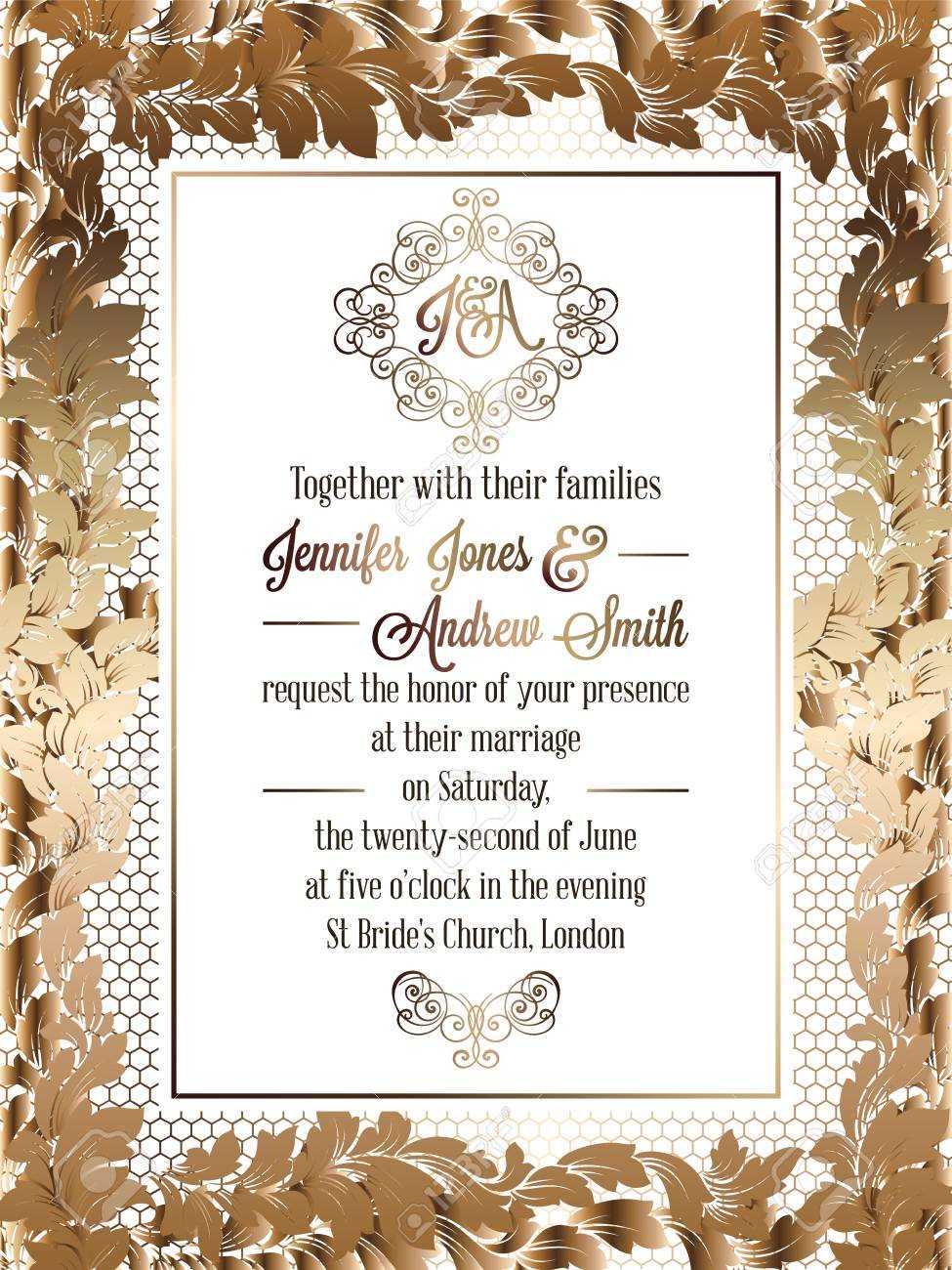 Vintage Baroque Style Wedding Invitation Card Template.. Elegant.. Throughout Invitation Cards Templates For Marriage