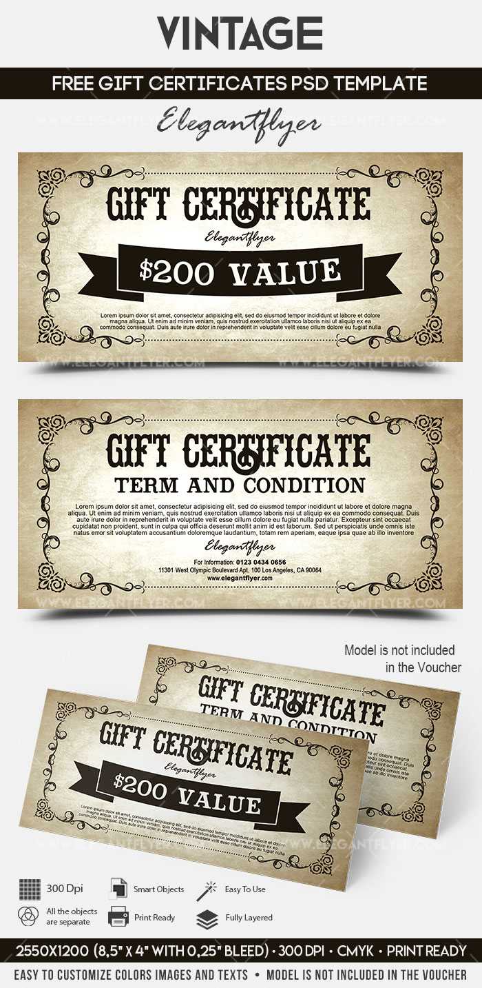 Vintage – Free Gift Certificate Psd Template Throughout Gift Certificate Template Photoshop