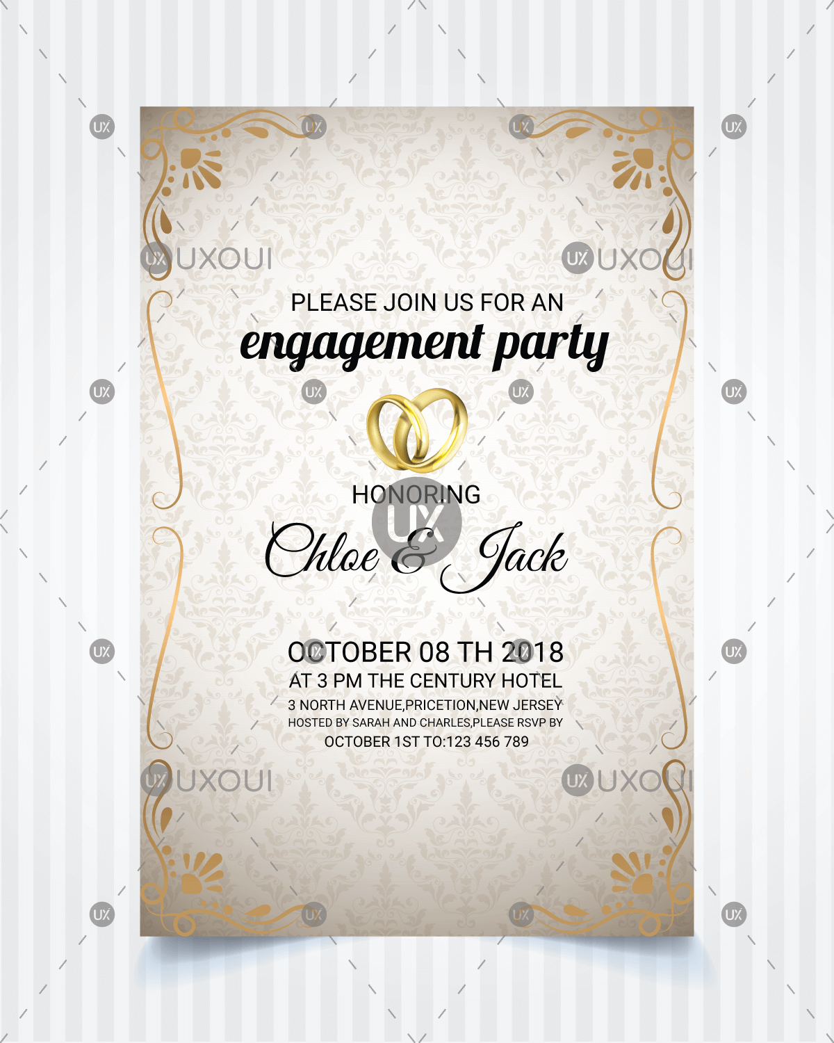 Vintage Style Wedding Engagement Party Invitation Card Template Design  Vector For Engagement Invitation Card Template