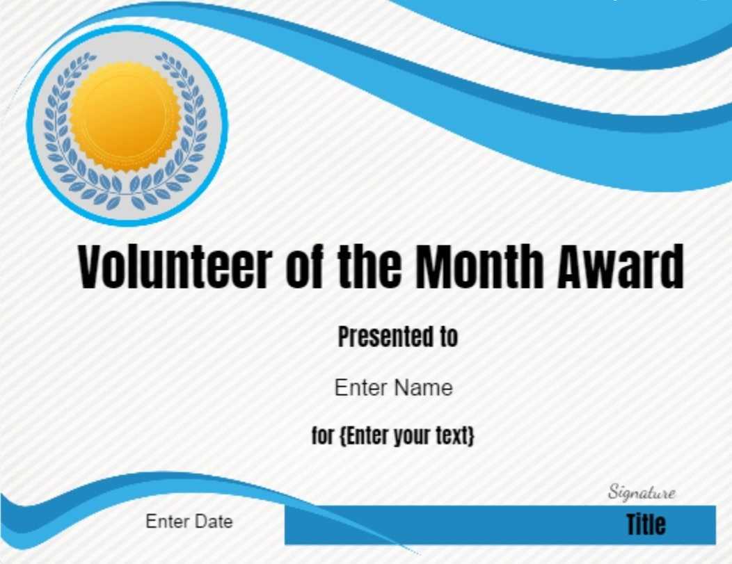 Volunteer Of The Month Certificate Template In 2019 Intended For Volunteer Of The Year Certificate Template