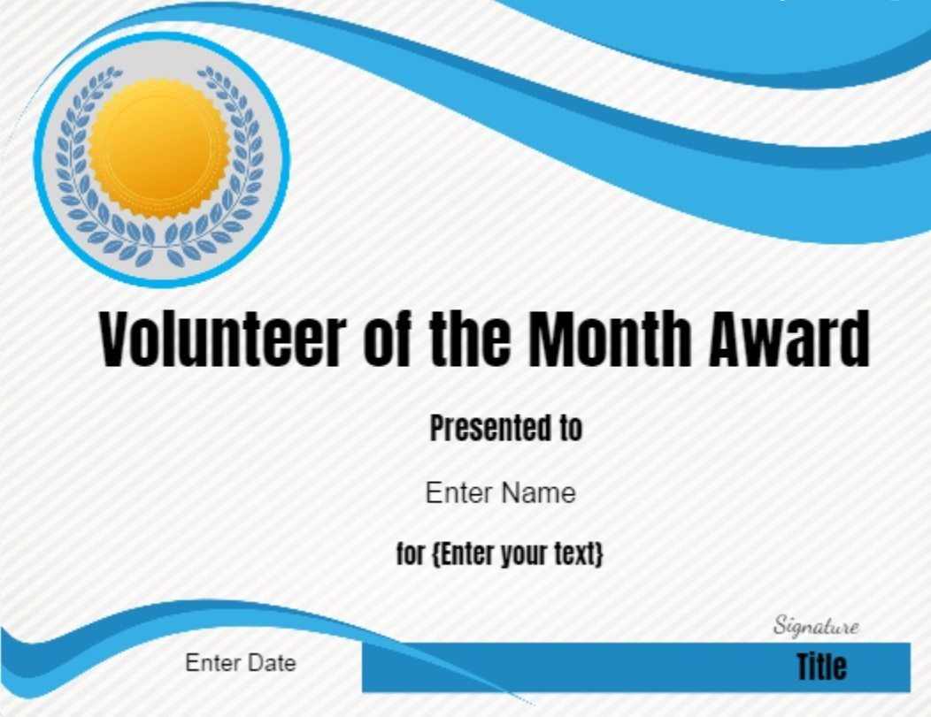Volunteer Of The Month Certificate Template In 2019 With Volunteer Award Certificate Template