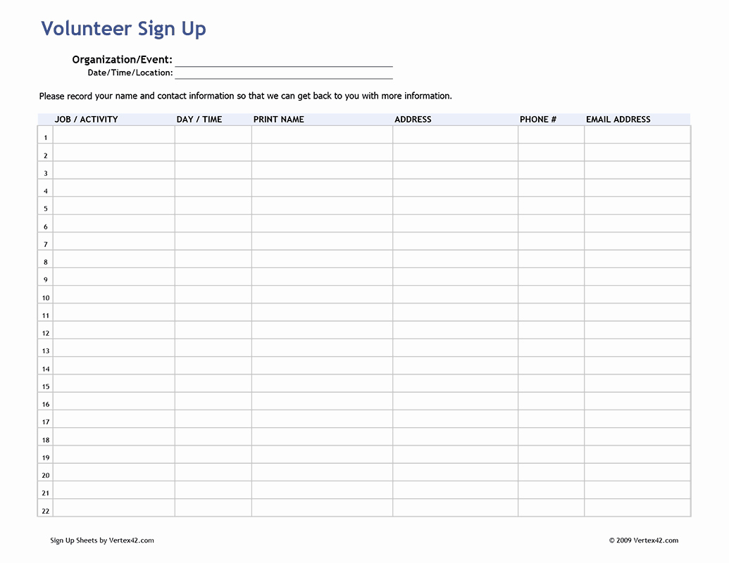 Volunteer Sign In Sheet New Meeting Attendance List Template Within Free Sign Up Sheet Template Word