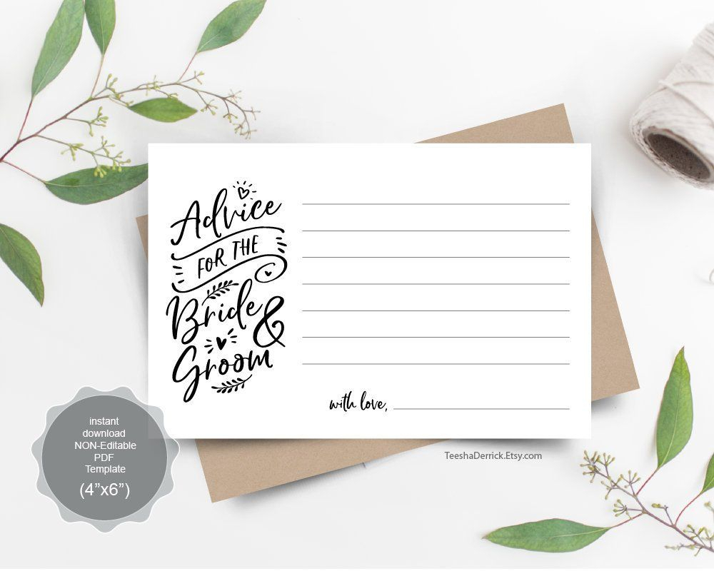 Wedding Advice Card Template For Bride And Groom, Instant Intended For Marriage Advice Cards Templates