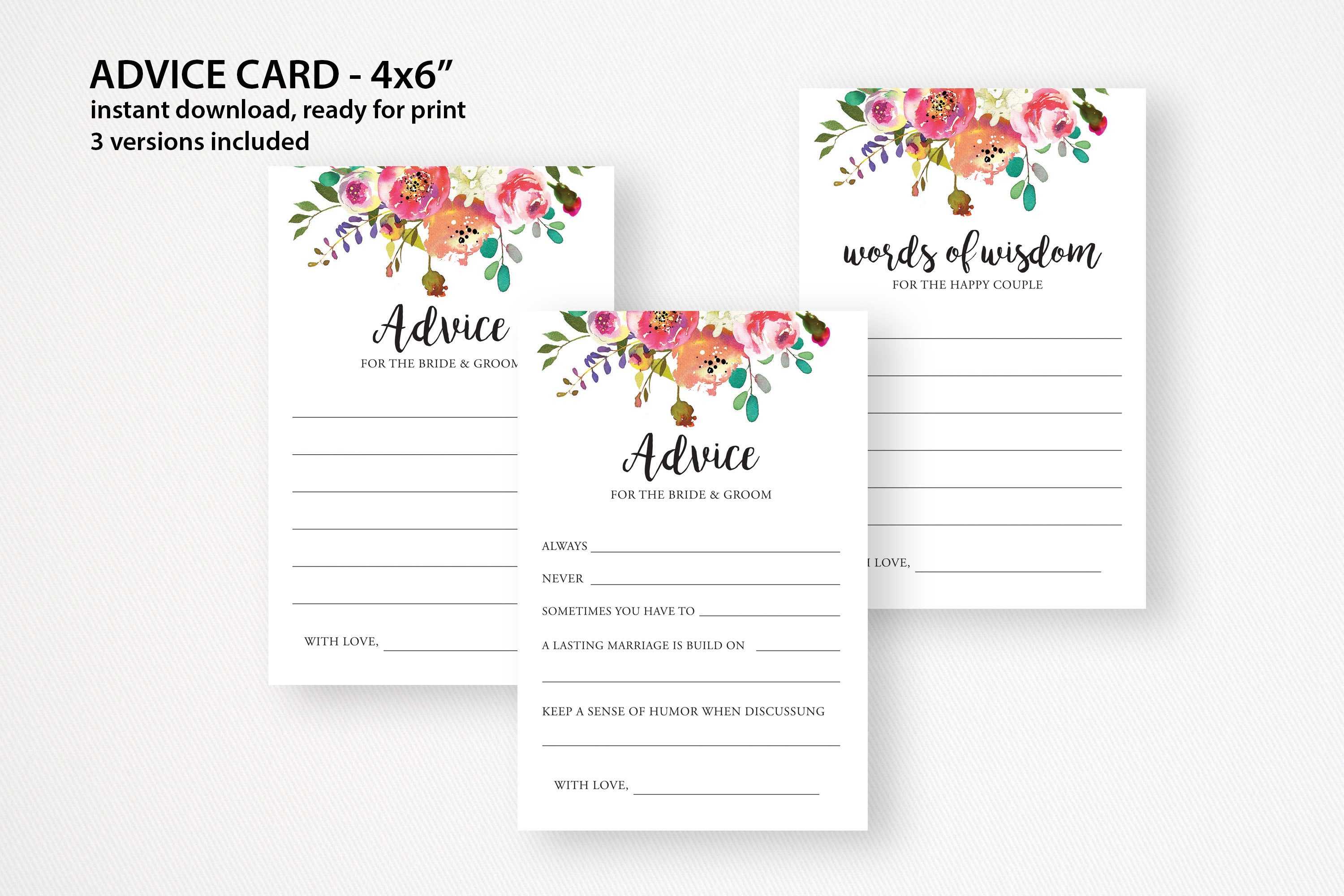 Wedding Advice Card. Words Of Wisdom. Bridal Shower Advice. Wedding Cards.  Advice For Bride And Groom. Advice Card Pdf Throughout Marriage Advice Cards Templates