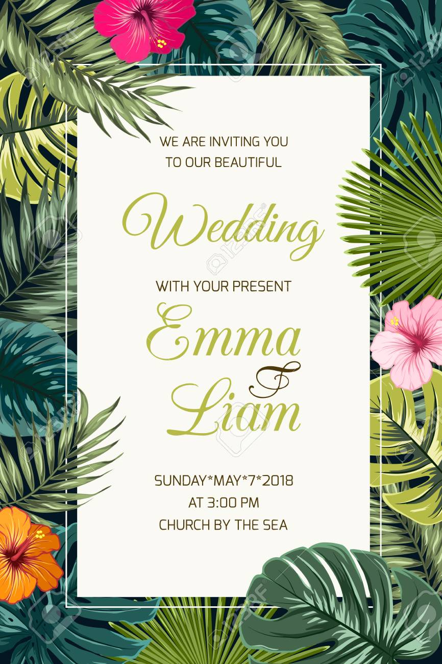 Wedding Event Invitation Card Template. Exotic Tropical Jungle,.. Throughout Event Invitation Card Template