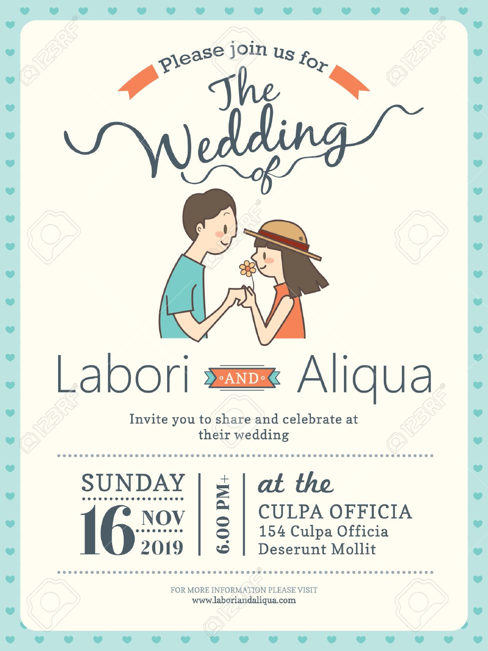 Wedding Invitation Card Template With Cute Groom And Bride Cartoon In Invitation Cards Templates For Marriage