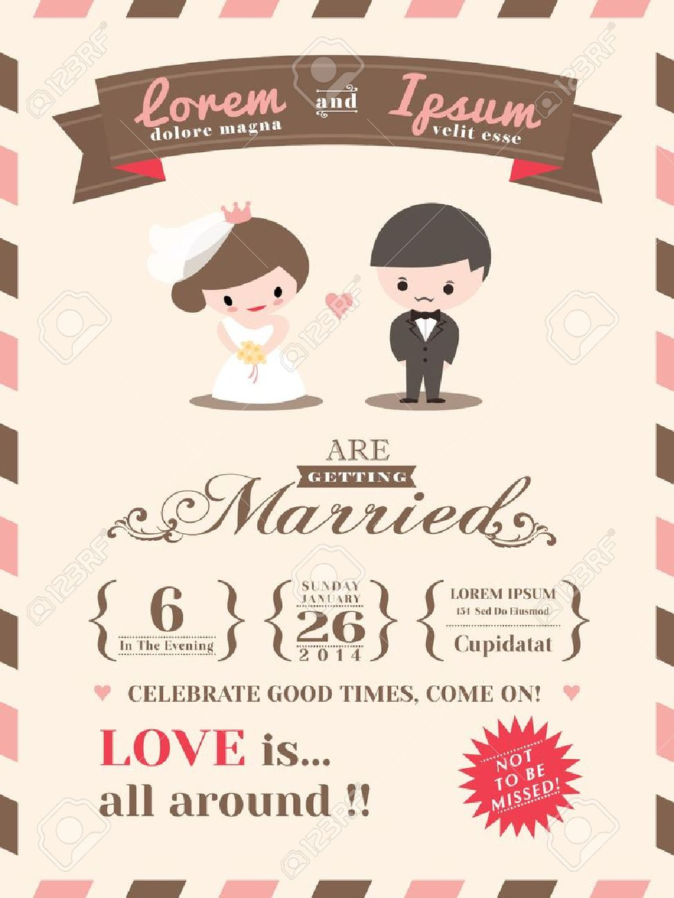 Wedding Invitation Card Template With Cute Groom And Bride Cartoon Inside Invitation Cards Templates For Marriage