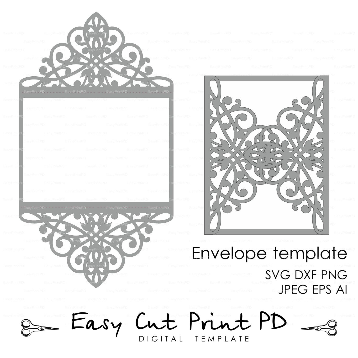Wedding Invitation Pattern Card Template Lace Folds (Studio For Silhouette Cameo Card Templates