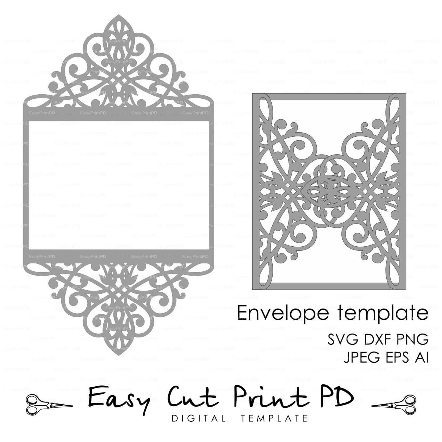 Wedding Invitation Pattern Card Template Lace Folds (Studio For Silhouette Cameo Card Templates