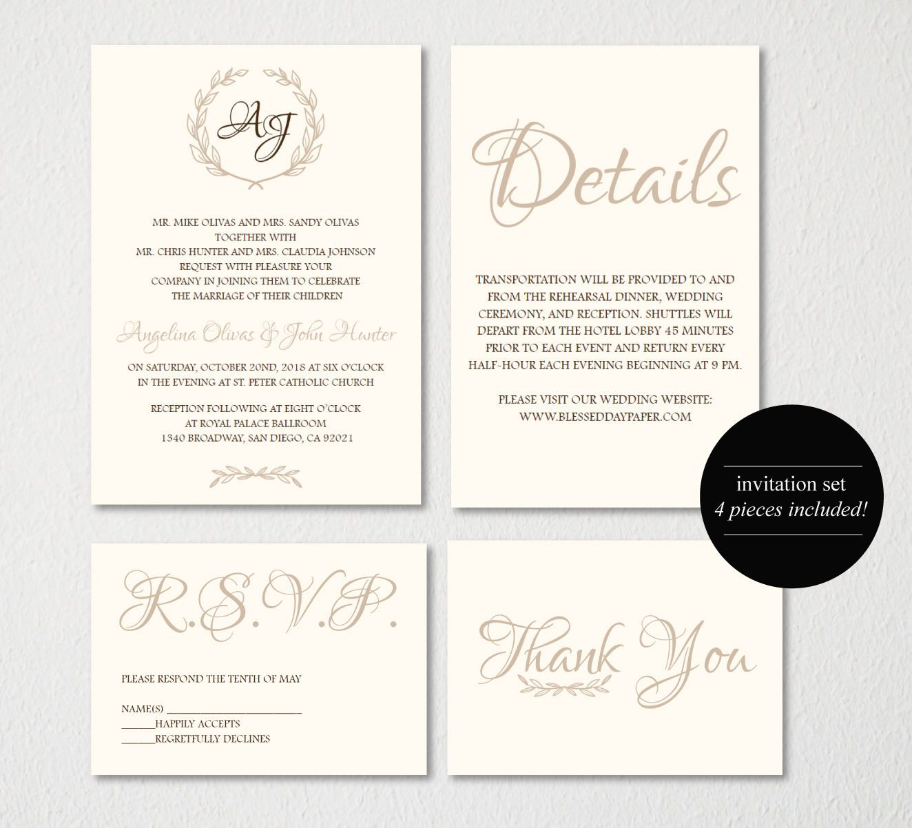 Wedding Invitation Printable/wedding Invitation Template With Regard To Wedding Card Size Template