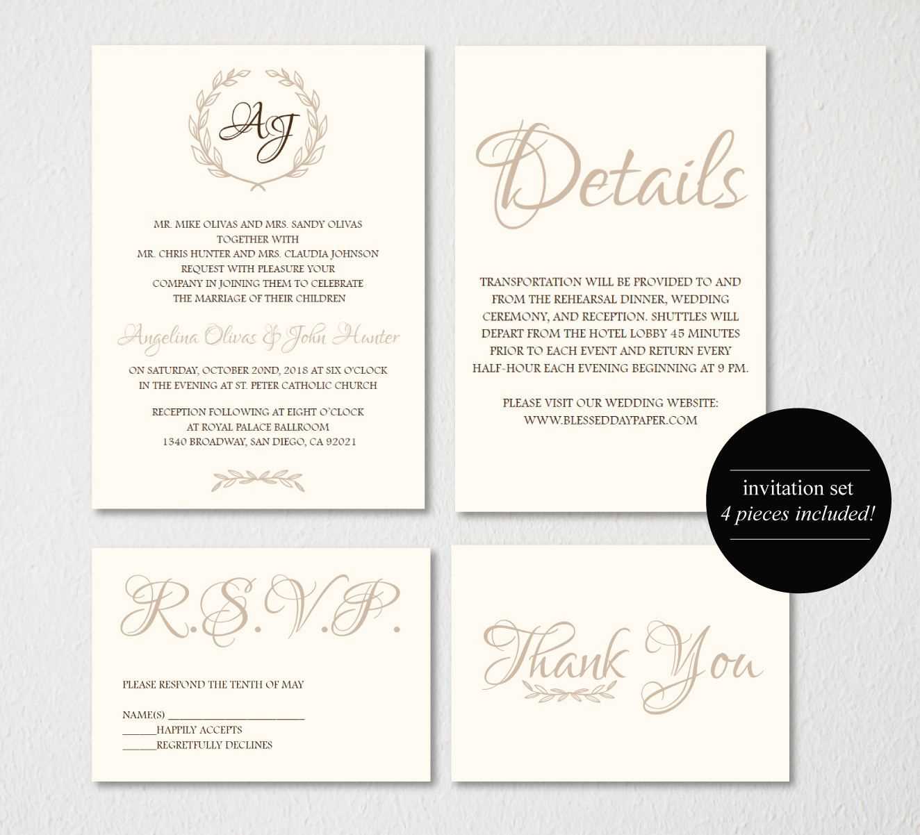 Wedding Invitation Printable/wedding Invitation Template With Regard To Wedding Card Size Template