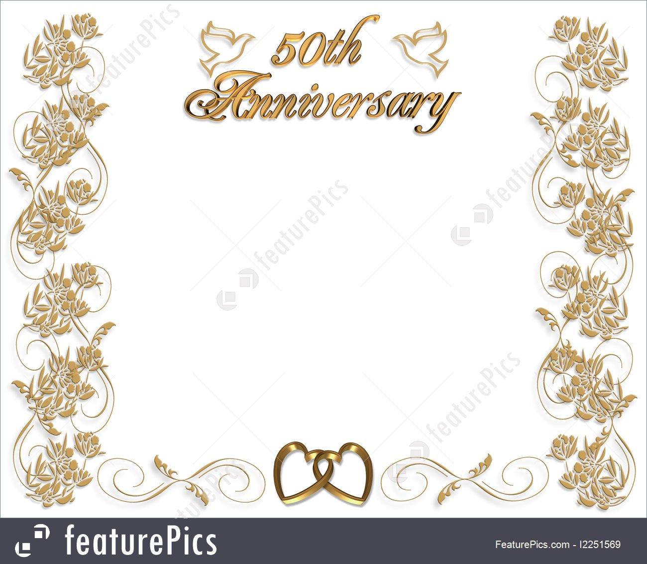 Wedding Invitation Template: 3D Illustrated Design For 50Th Wedding  Anniversary Card Or Invitation Border With Copy Space. In Template For Anniversary Card