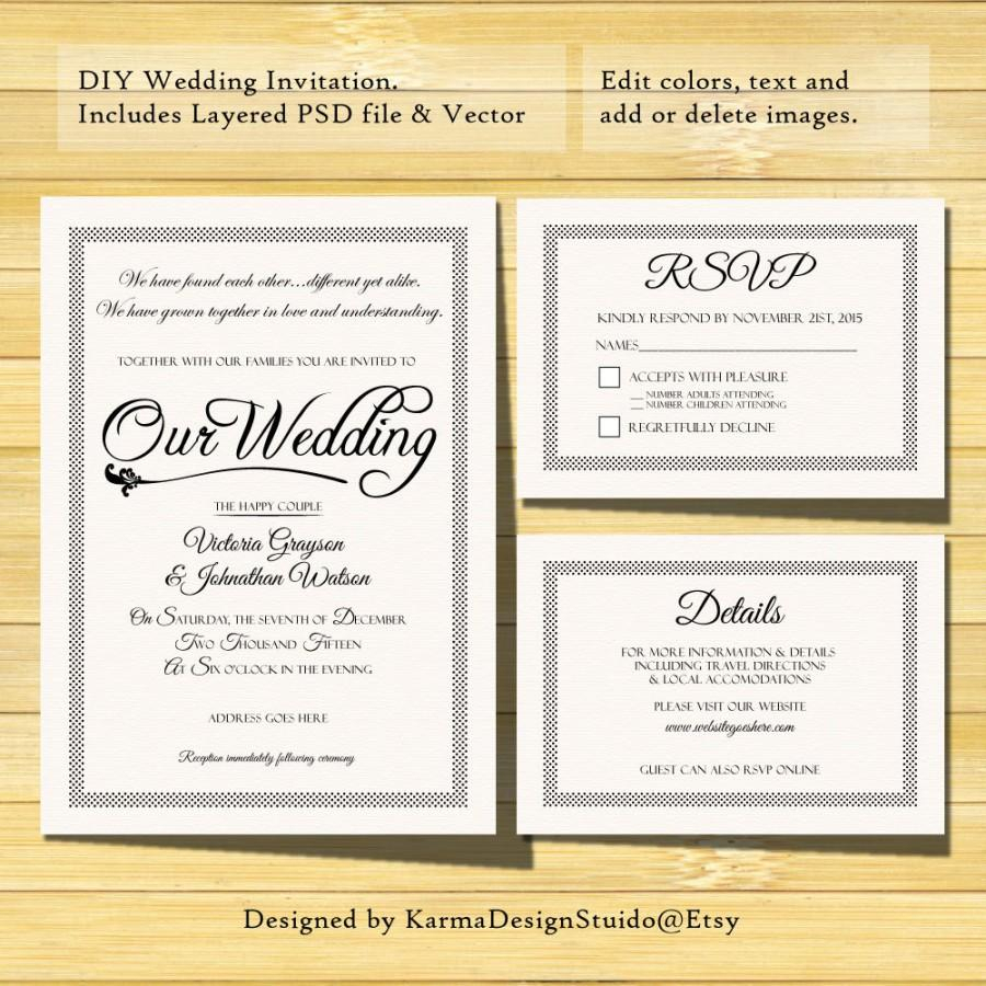 Wedding Invitation Template – Instant Download – Printable Inside Template For Rsvp Cards For Wedding