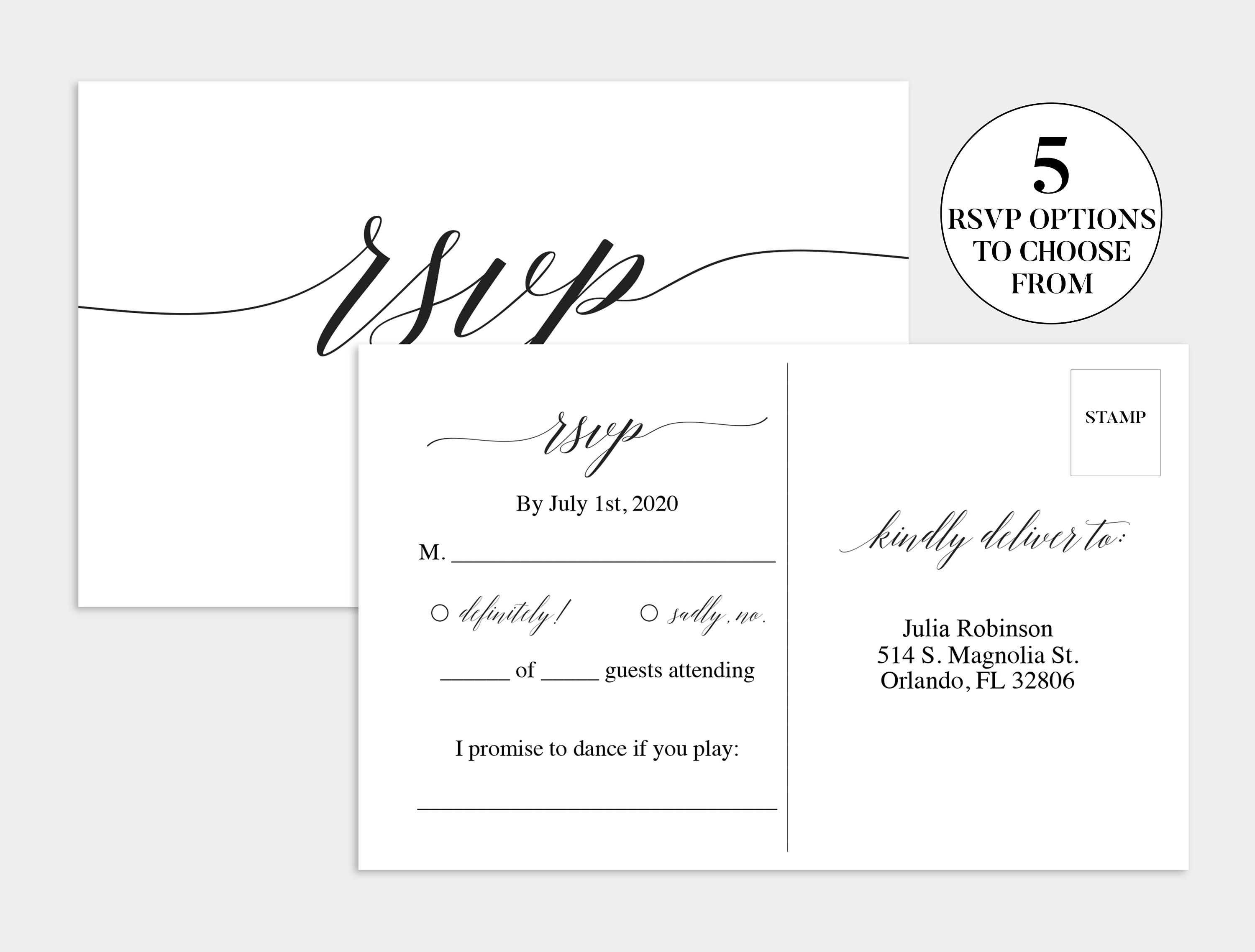 Wedding Invitations With Rsvp Postcard Attached Perforated Intended For Free Printable Wedding Rsvp Card Templates