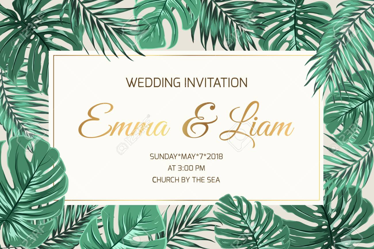 Wedding Marriage Event Invitation Card Template. Exotic Tropical.. Intended For Event Invitation Card Template