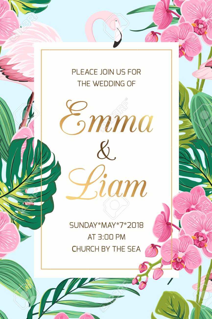 Wedding Marriage Event Invitation Card Template. Tropical Jungle.. Intended For Event Invitation Card Template