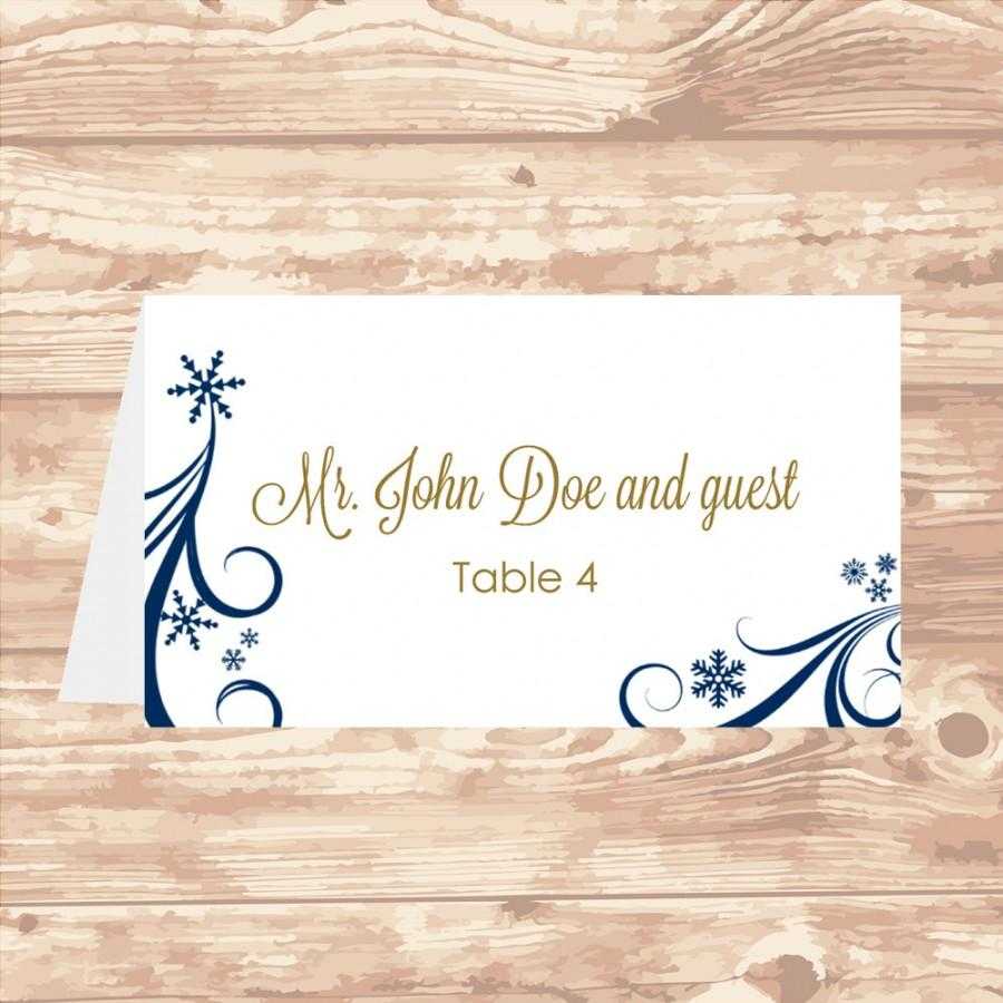 Wedding Place Card Diy Template Navy Swirling Snowflakes Regarding Ms Word Place Card Template