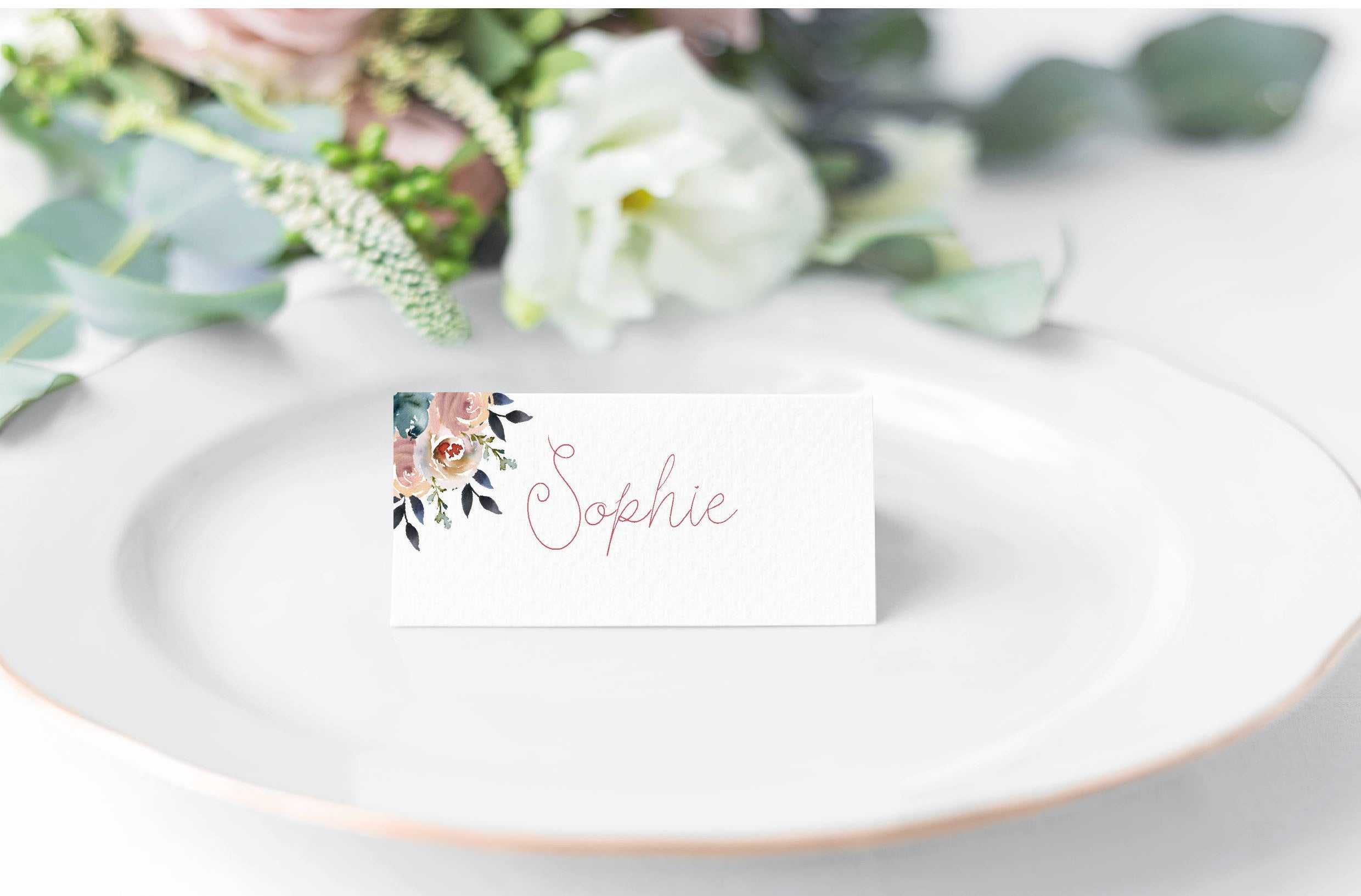 Wedding Place Card Template, Name Card Printable, Floral Place Card Setting Throughout Place Card Setting Template