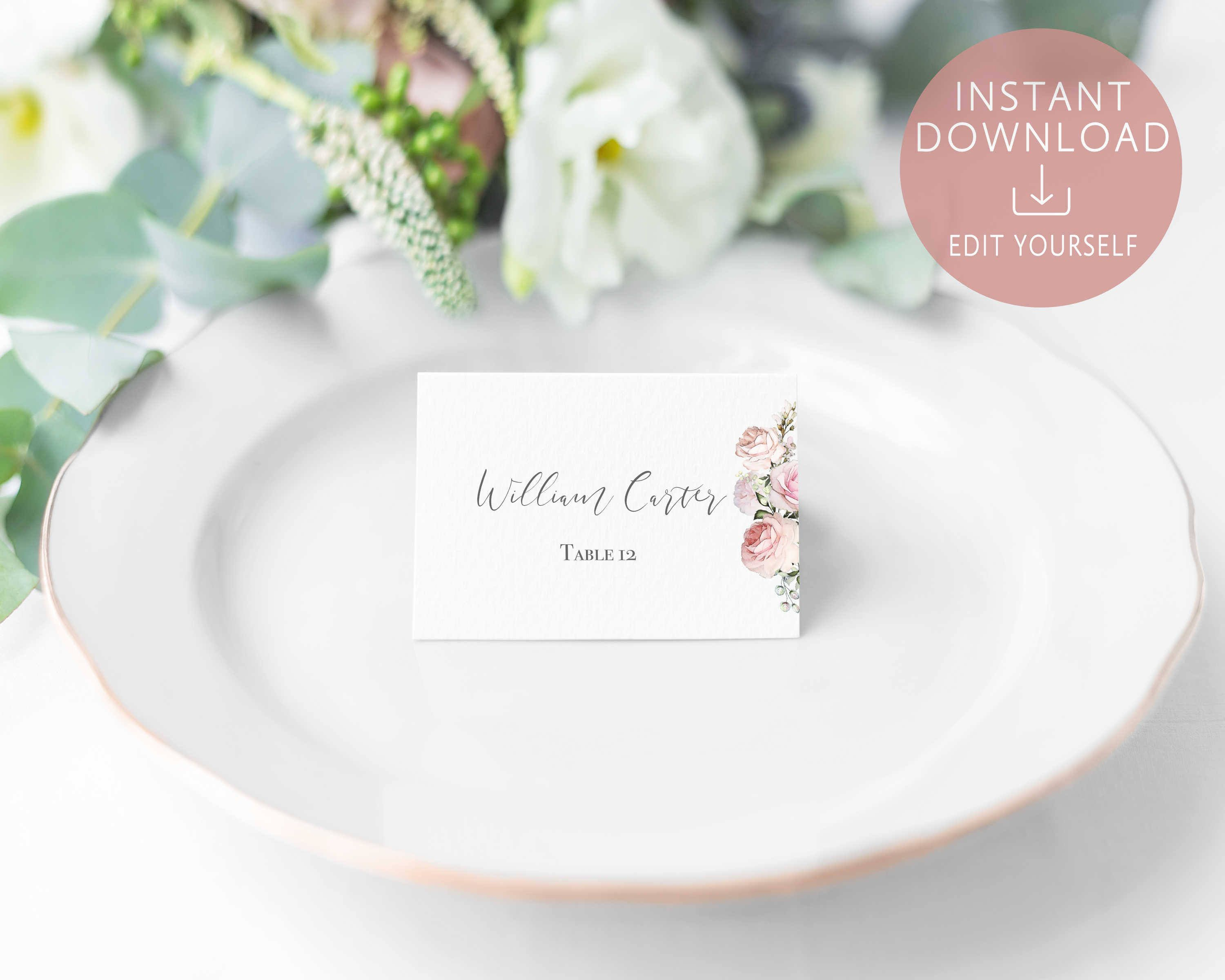 Wedding Place Cards Printable, Editable Name Card Template Inside Table Name Card Template