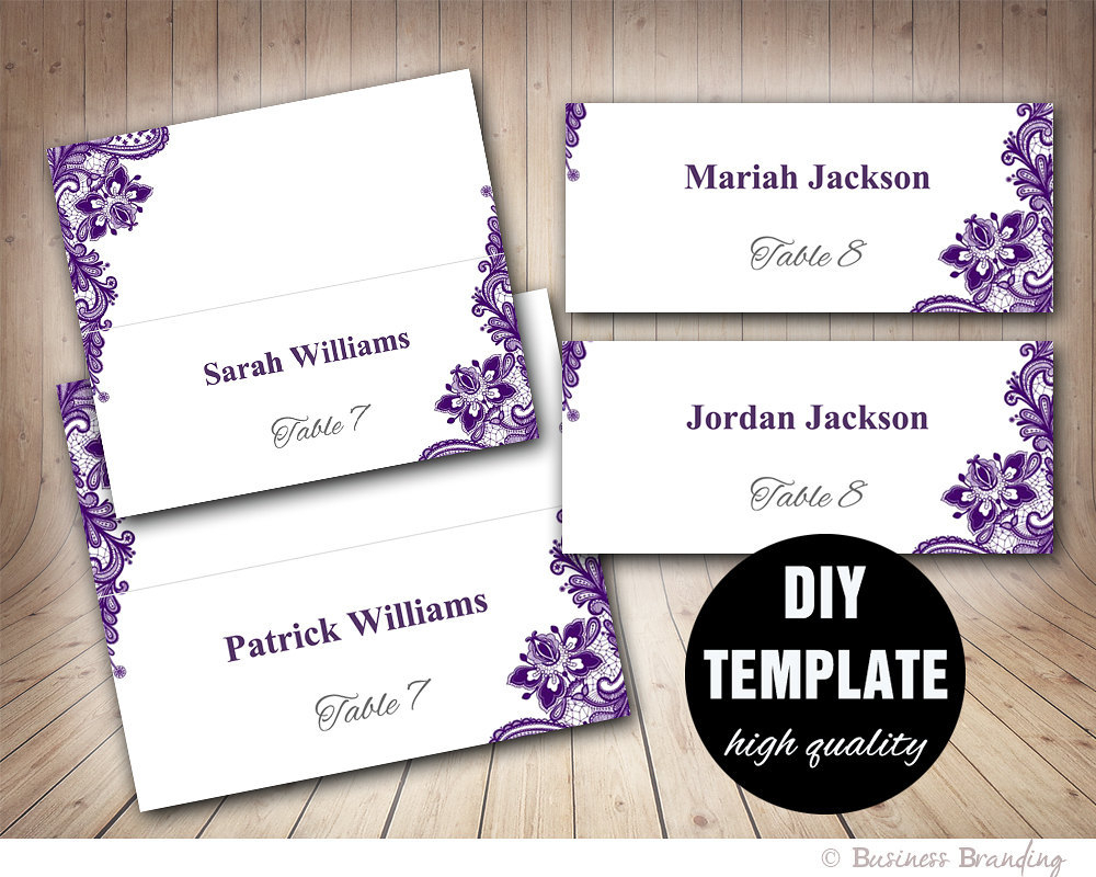 Wedding Placecard Template Foldover, Diy Purple Place Cards,instant  Download,microsoft Word Template,aubergine Wedding Seating Placecards Inside Fold Over Place Card Template