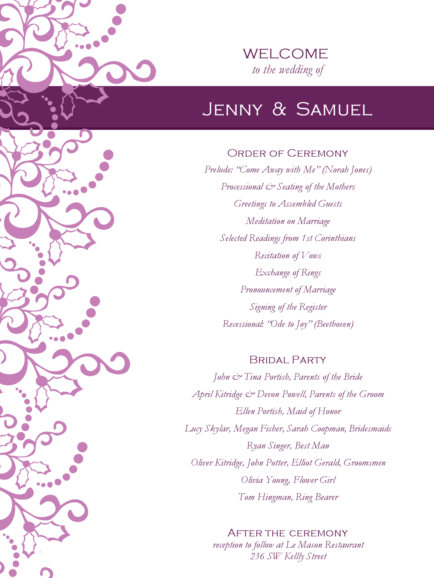 Wedding Program Templates Free | Weddingclipart With Regard To Free Printable Wedding Program Templates Word