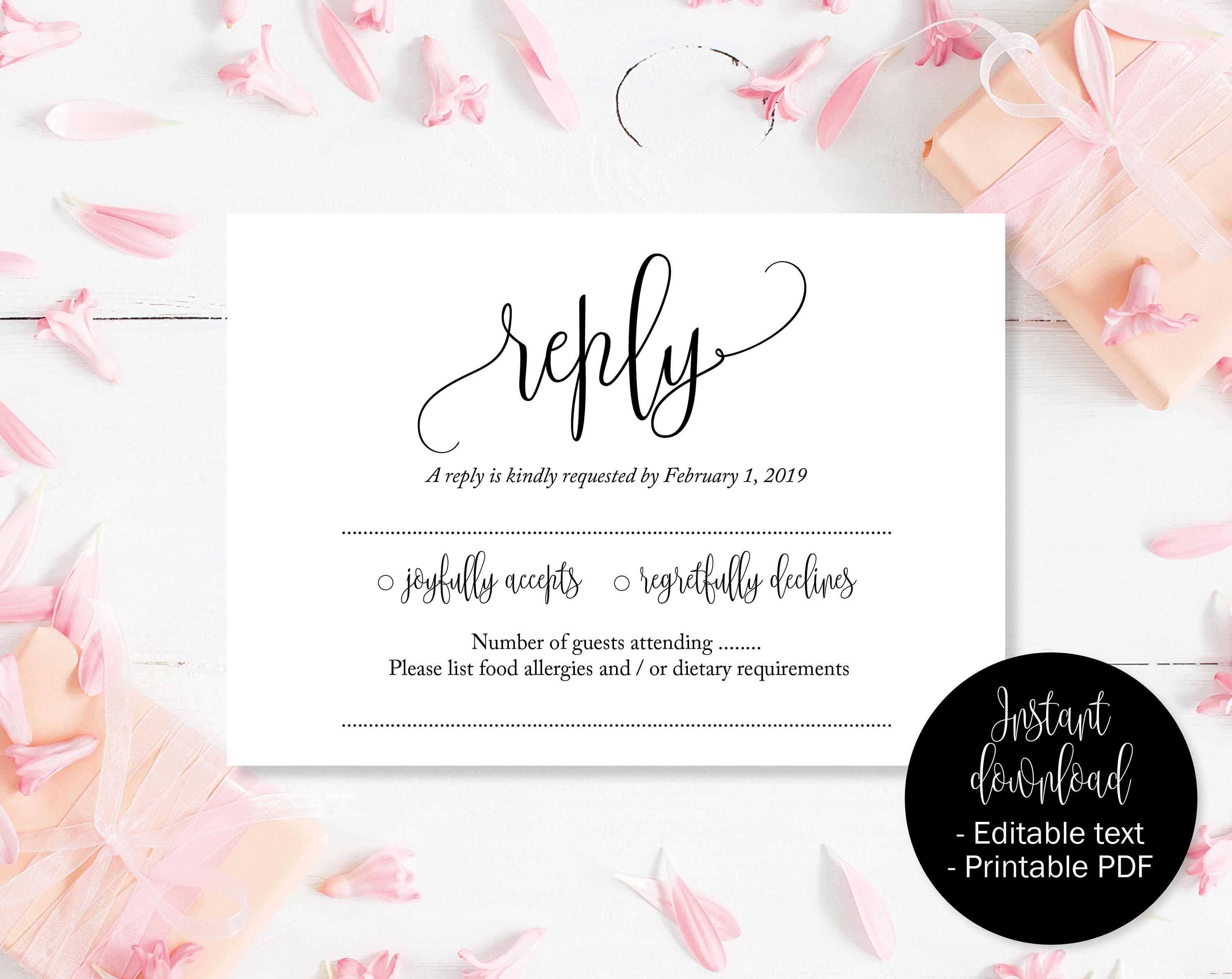 Wedding Rsvp Cards, Wedding Reply Attendance Acceptance In Template For Rsvp Cards For Wedding