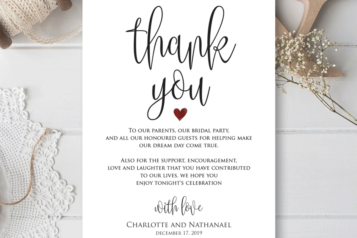 Wedding Thank You Note, Printable Thank You Card Template Inside Thank You Note Card Template