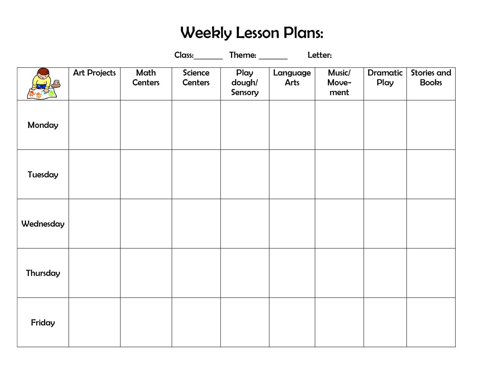 Weekly Lesson Plan | Preschool Lesson Plan Template, Weekly With Regard To Blank Preschool Lesson Plan Template