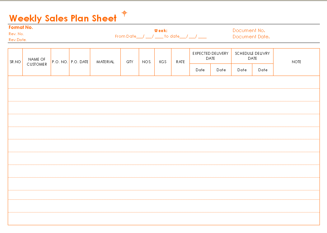 Weekly Sales Plan Sheet Format Inside Sales Visit Report Template Downloads