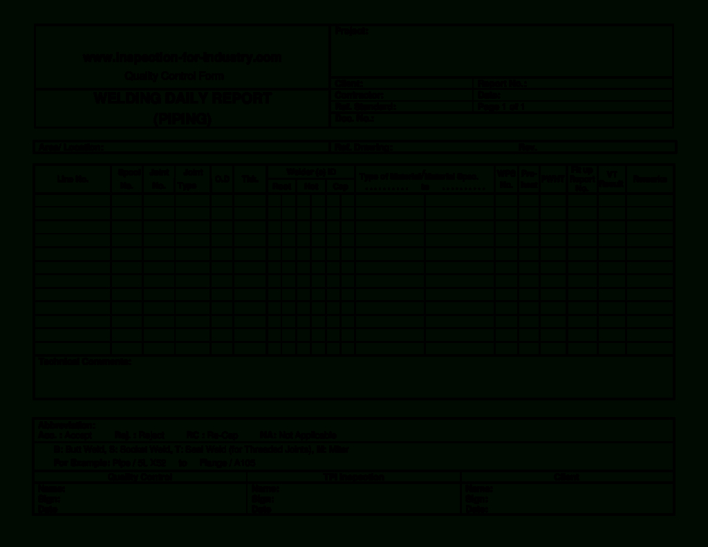 Welding Inspection Report Template And Piping Welding Daily Regarding Welding Inspection Report Template