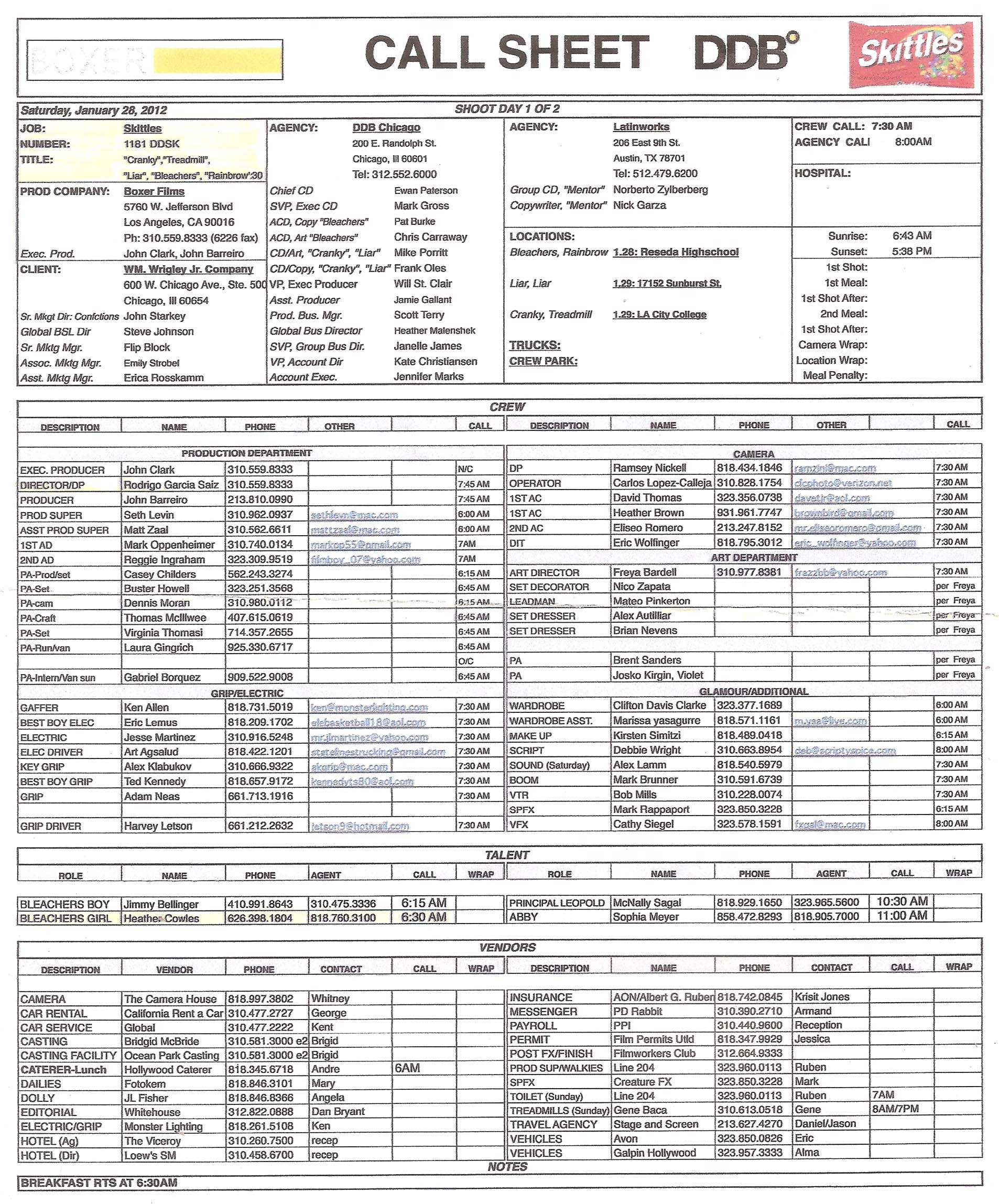 What Does Call Time Mean In Showbiz? – Kid's Top Hollywood Within Film Call Sheet Template Word