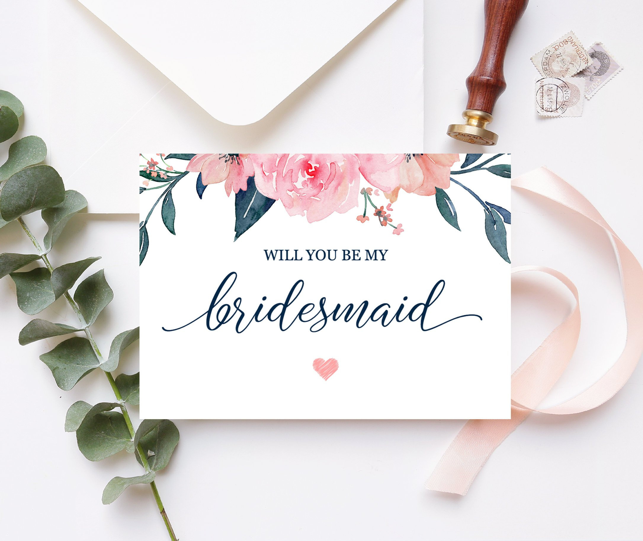 Will You Be My Bridesmaid Card Bridesmaid Proposal Card Floral Bridesmaid  Card Maid Of Honor Proposal Pink Navy Printable 100 03Bp In Will You Be My Bridesmaid Card Template