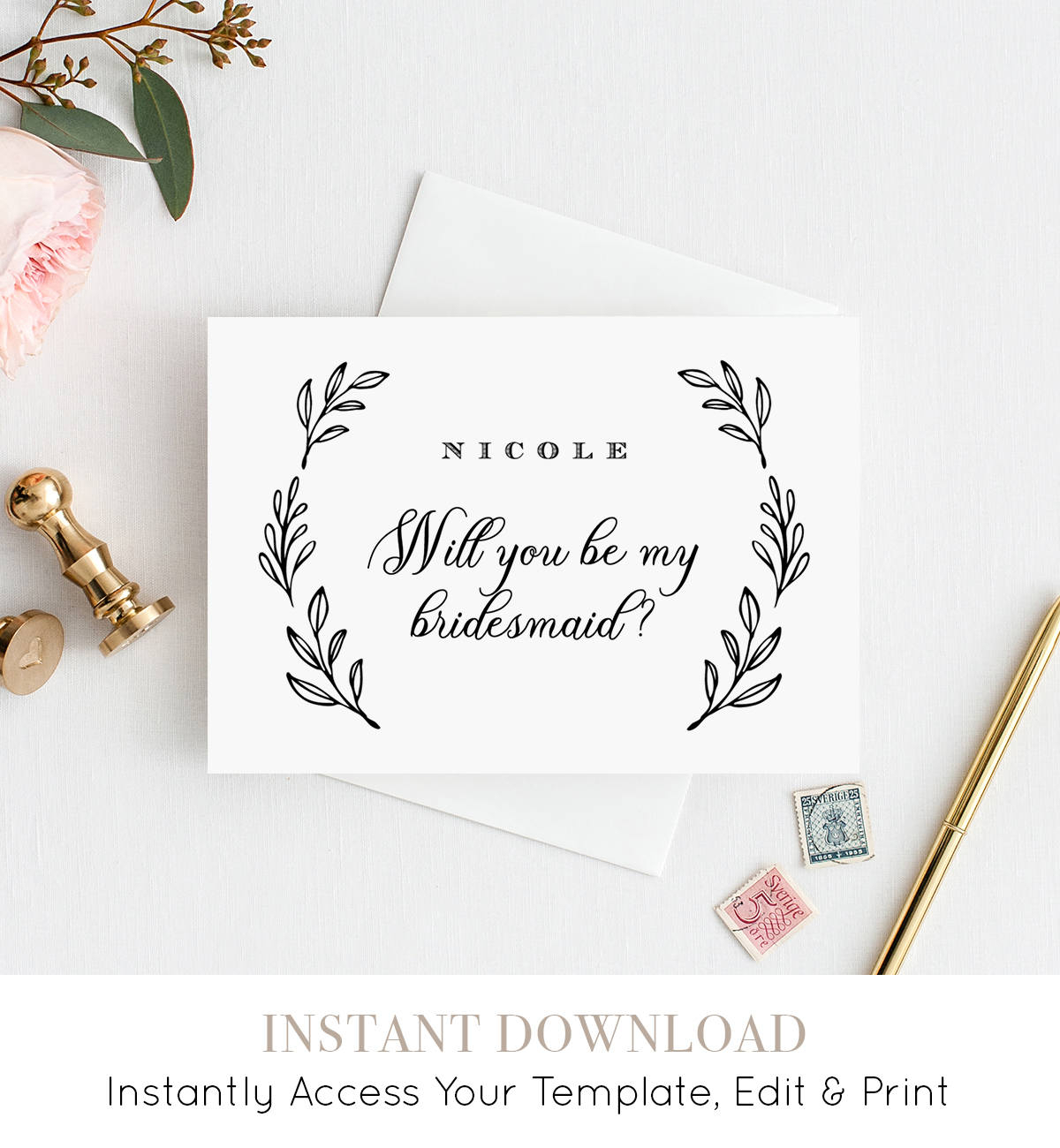 Will You Be My Bridesmaid Card, Instant Download With Will You Be My Bridesmaid Card Template