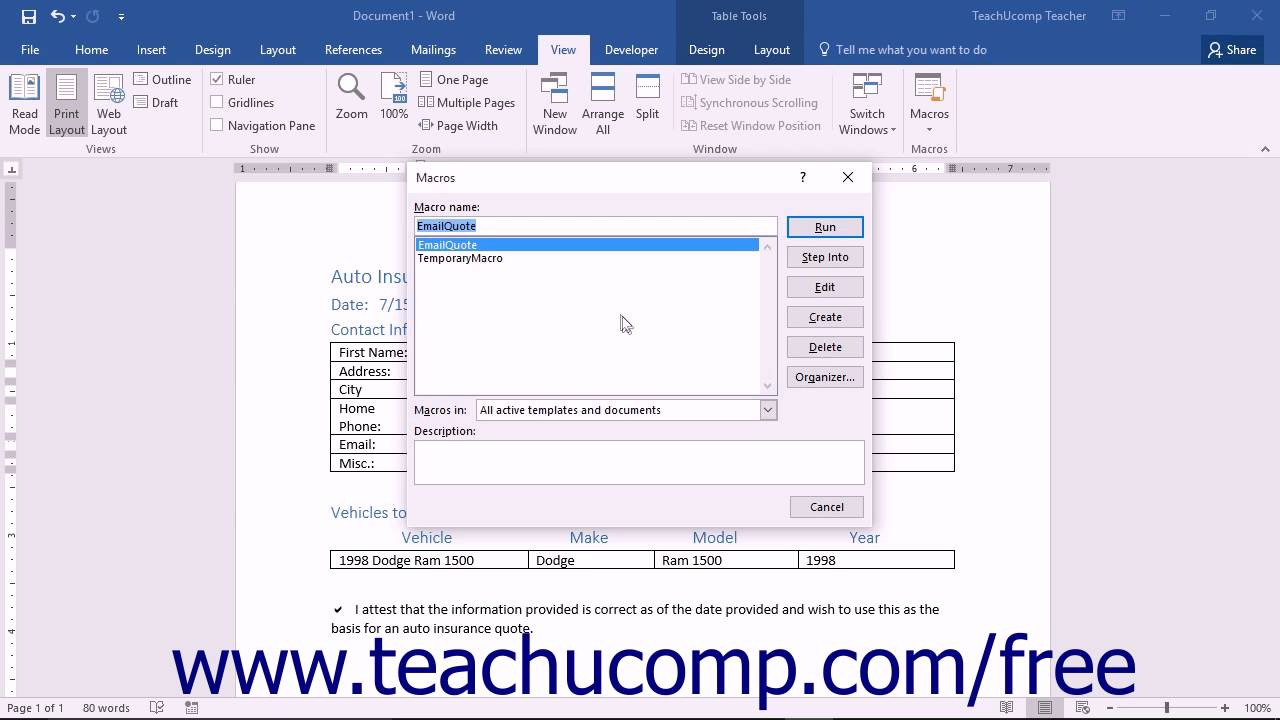 Word 2016 Tutorial Running And Deleting Recorded Macros Microsoft Training Throughout Word Macro Enabled Template