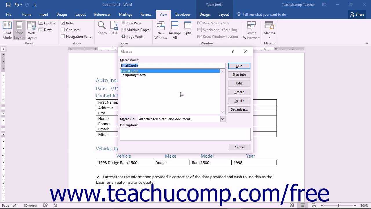 Word 2016 Tutorial Running And Deleting Recorded Macros Microsoft Training Throughout Word Macro Enabled Template