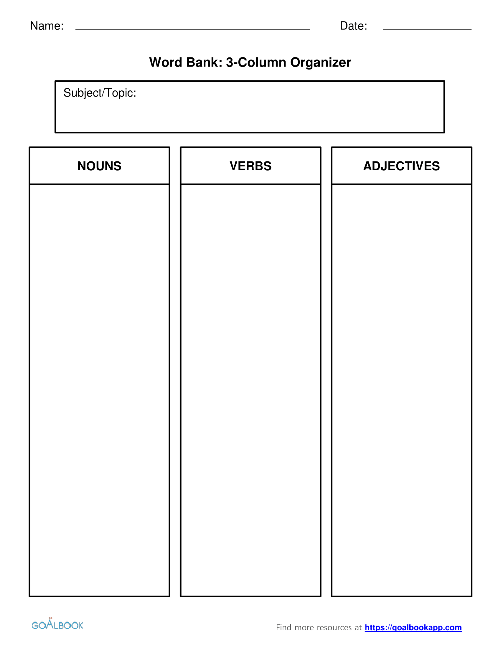 Word Bank | Udl Strategies – Goalbook Toolkit Throughout 3 Column Word Template
