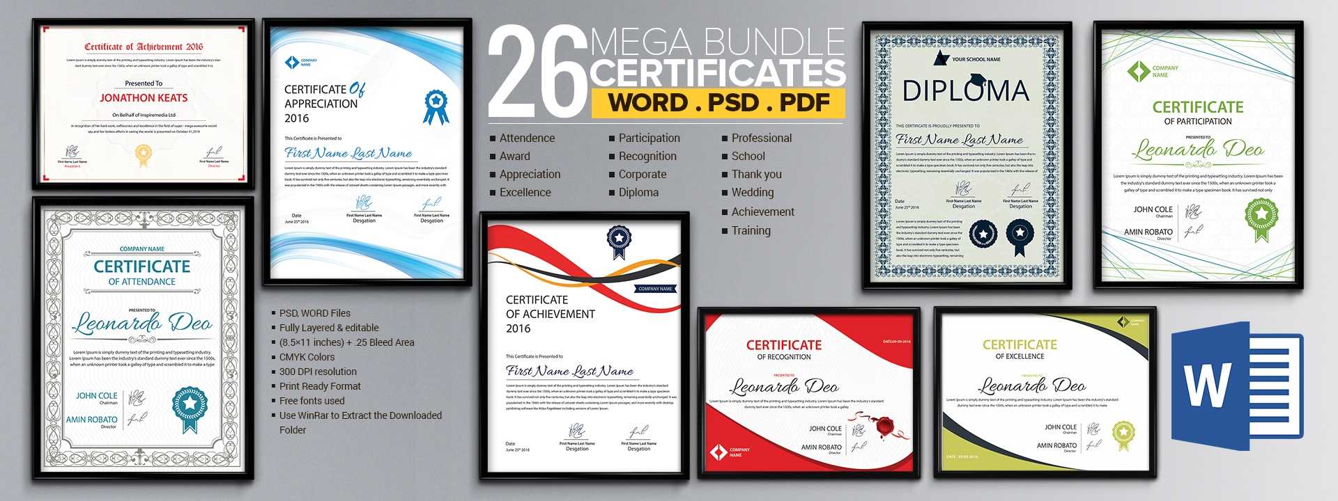 Word Certificate Template – 53+ Free Download Samples With Regard To Sample Certificate Of Participation Template