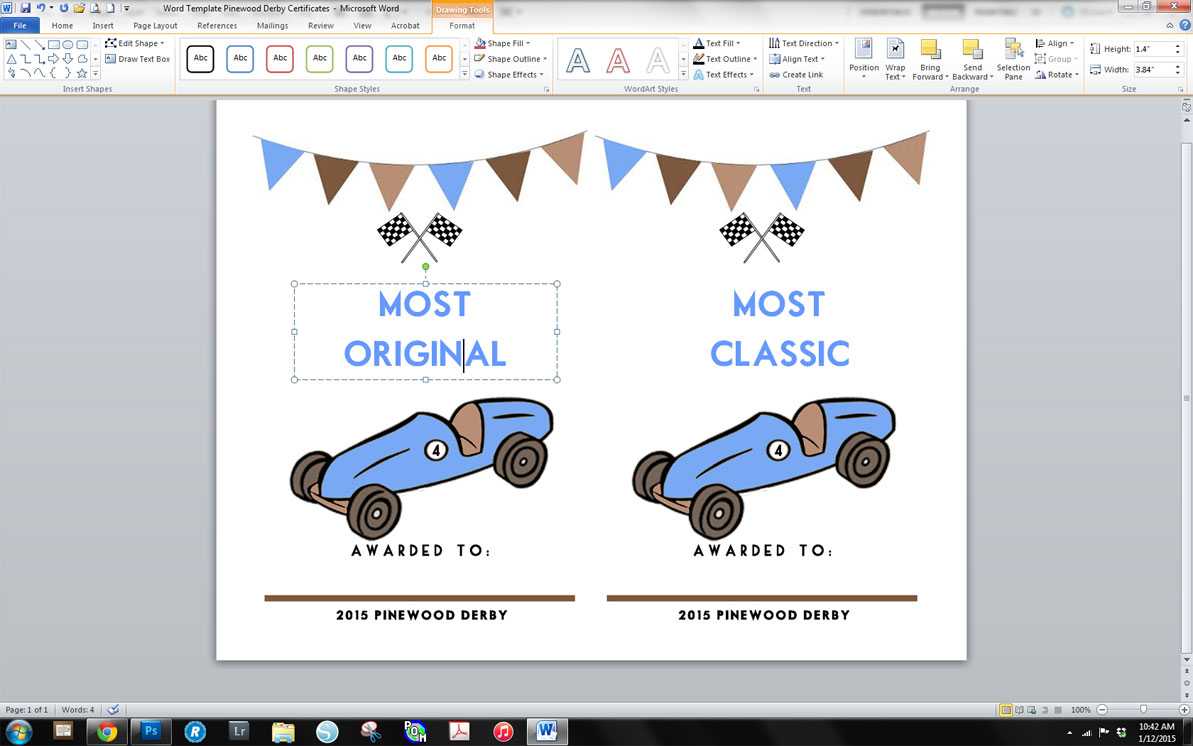 Word Template Pinewood Derby Pertaining To Pinewood Derby Certificate Template