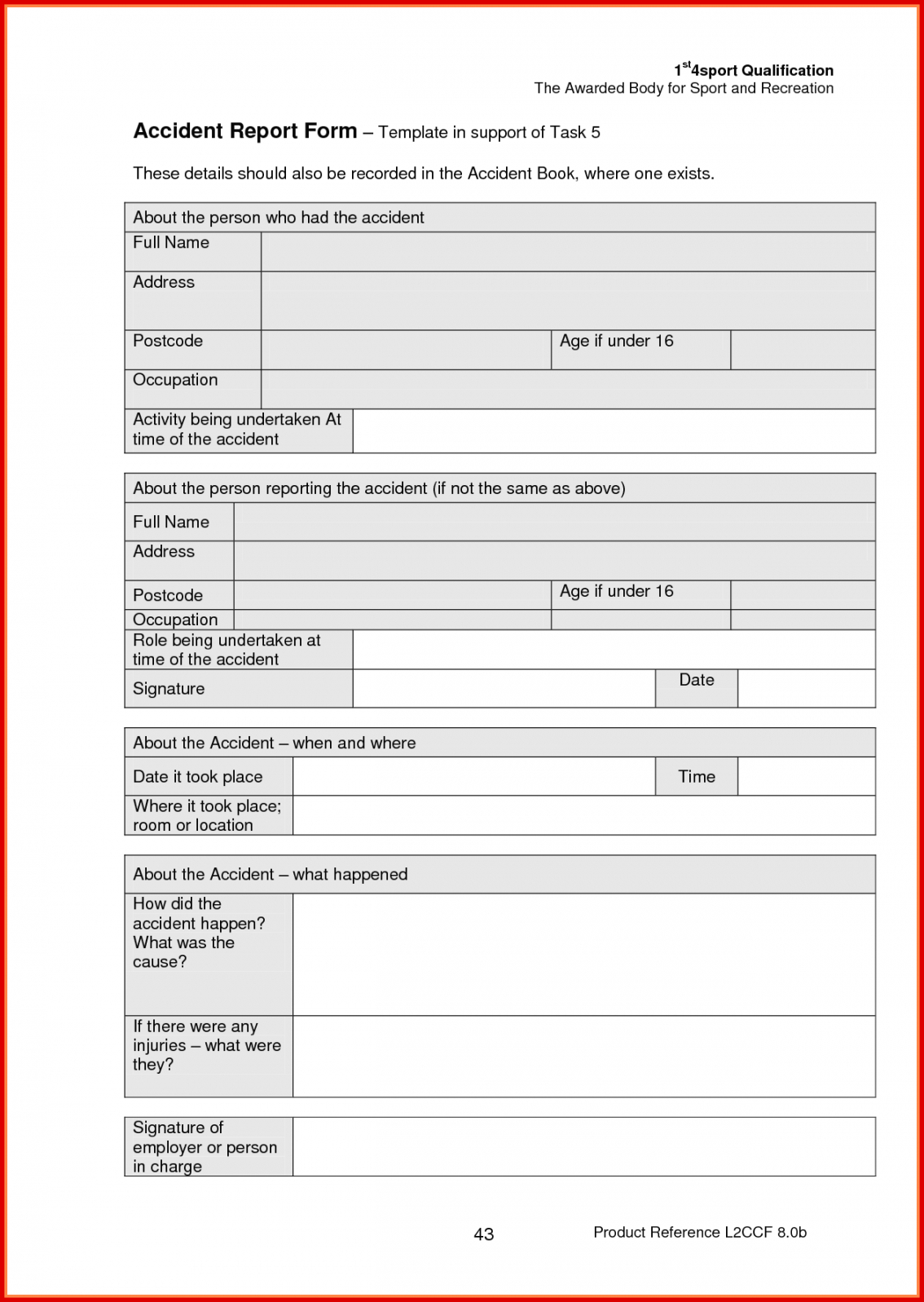 Work Injury Report Form Template Within Injury Report Form Template