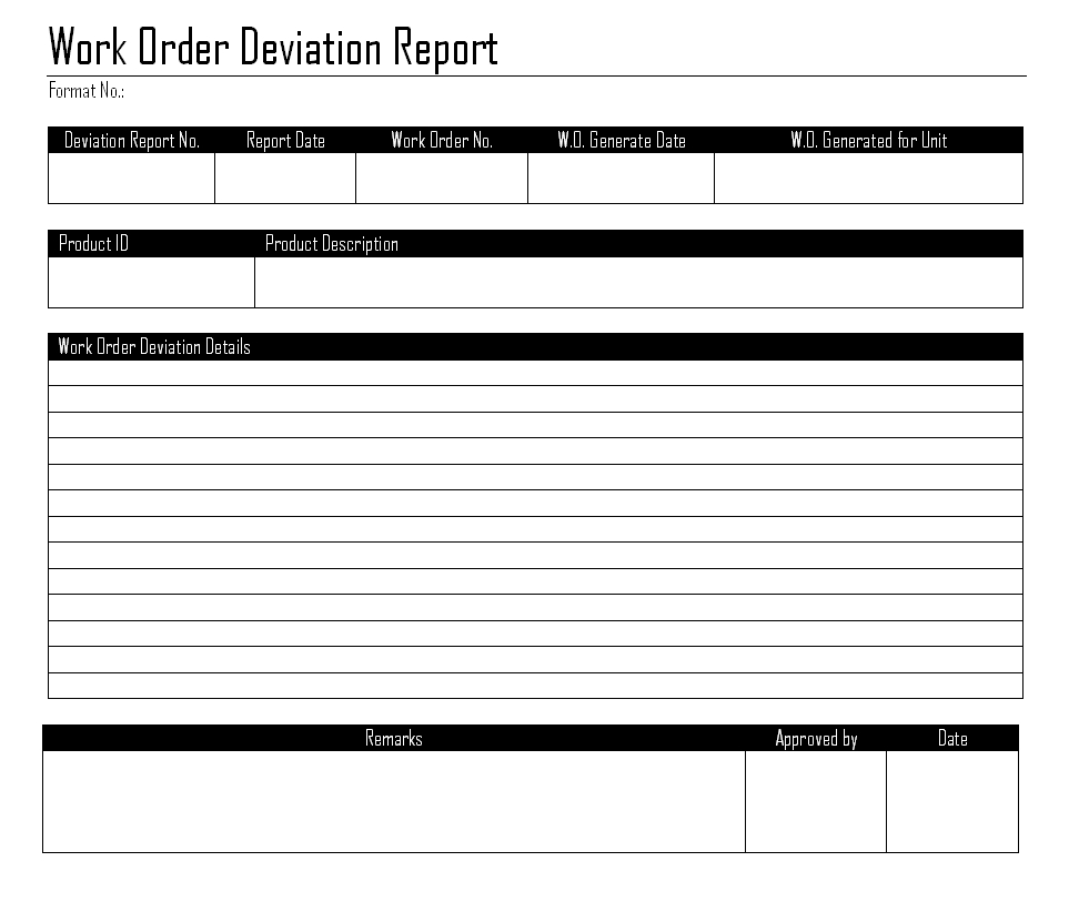 Work Order Deviation Report – With Regard To Deviation Report Template