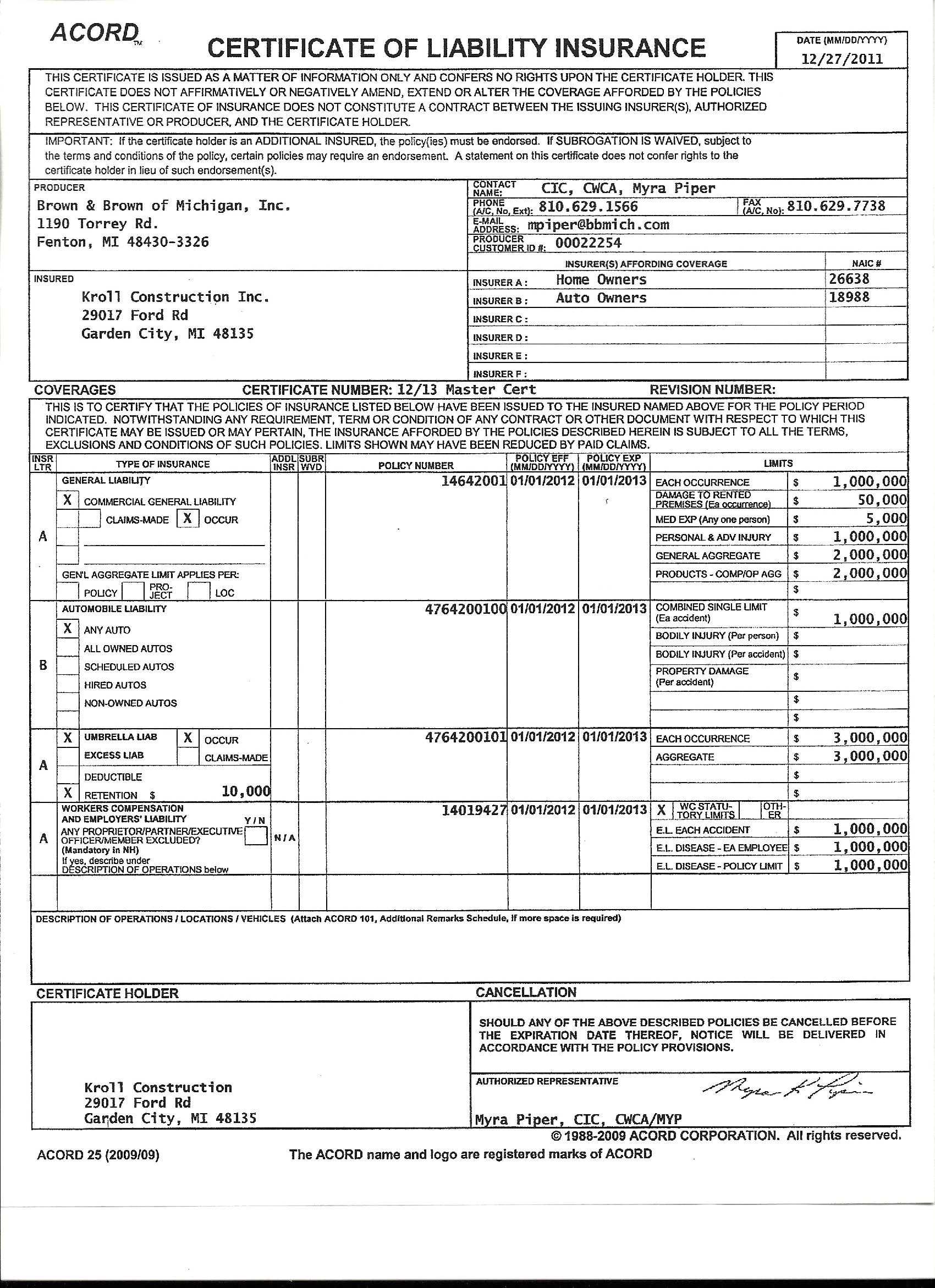 Workers Compensation Insurance Certificate Template The Pertaining To Acord Insurance Certificate Template