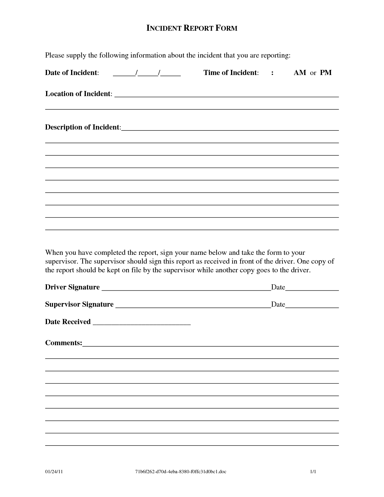 Workplace Incident Report Form Template Pertaining To Throughout Incident Report Form Template Doc