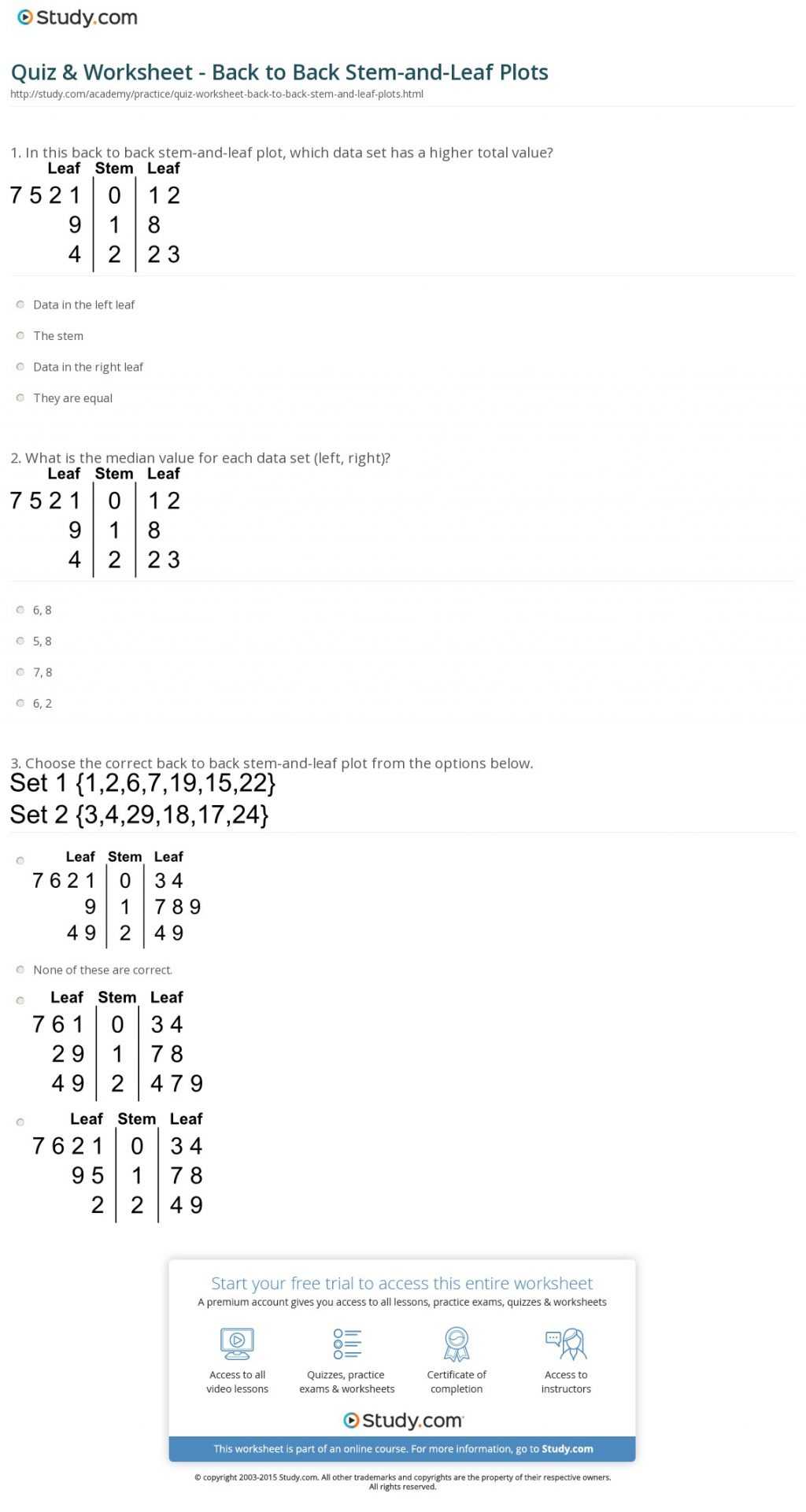 Worksheet Ideas ~ Quiz Worksheet Back To Stem And Leaf Plots Pertaining To Blank Stem And Leaf Plot Template