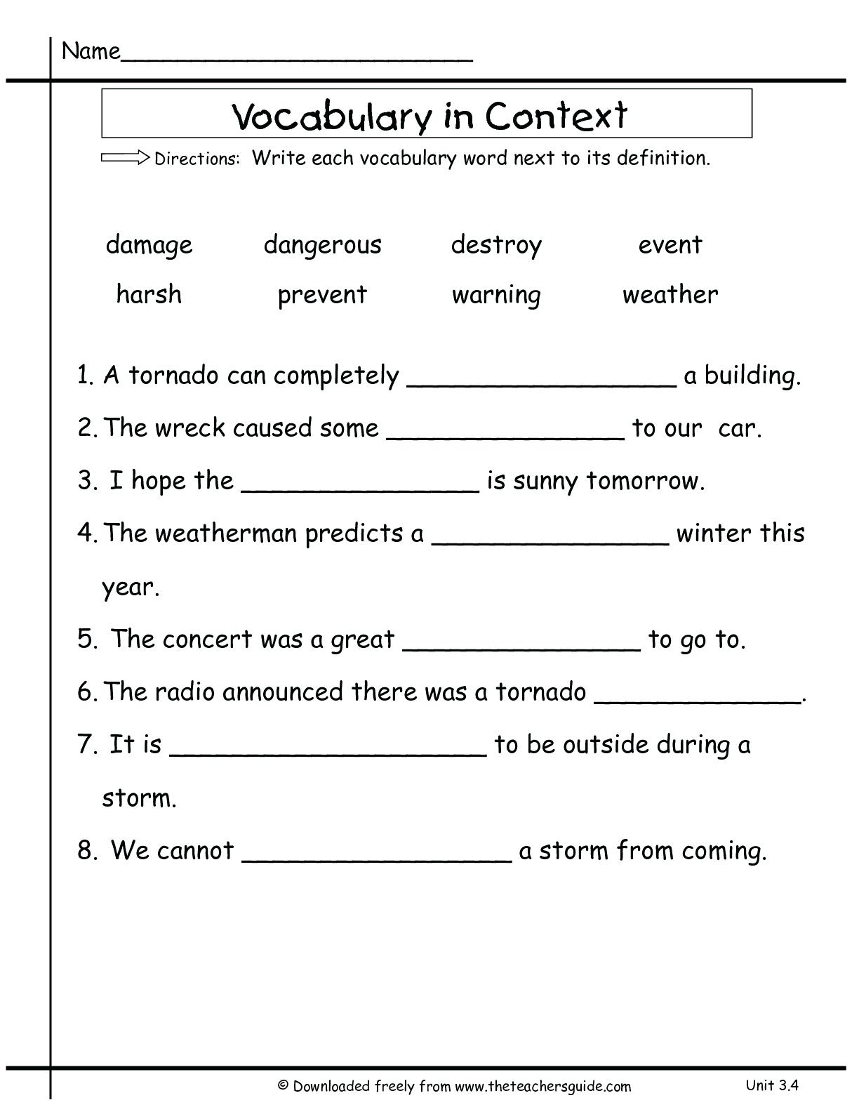 Worksheet Ideas ~ Vocabulary Words Worksheets Image With Vocabulary Words Worksheet Template
