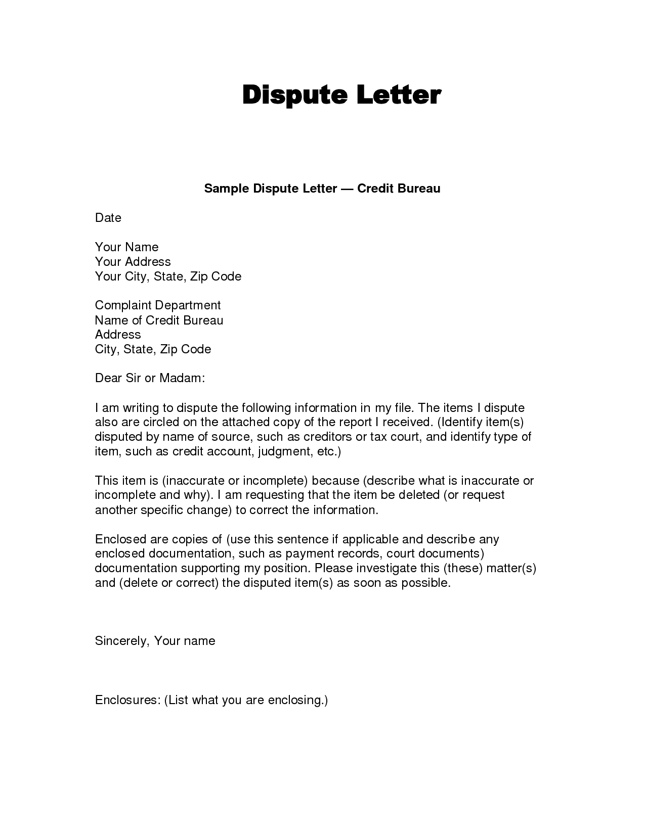 Writing Dispute Letter Format | Credit Bureaus, Lettering With Credit Report Dispute Letter Template