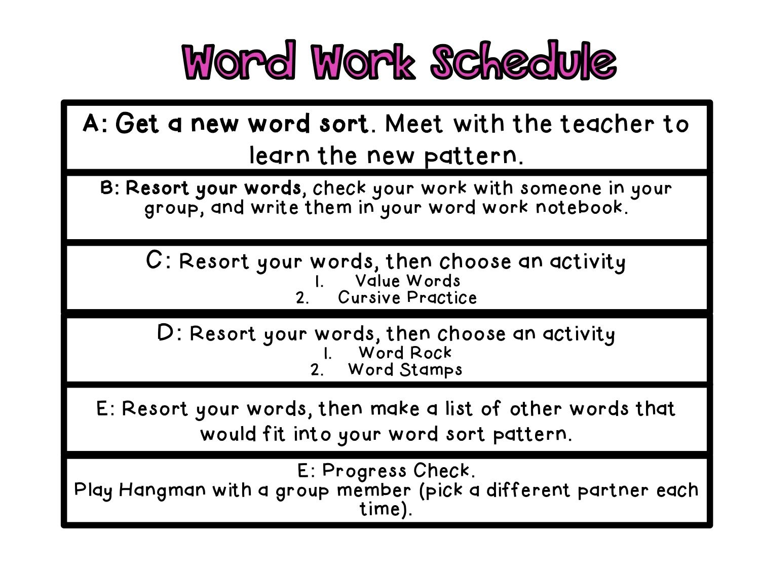 Wtw Words Their Way Word Work Routine/schedule | Words Their Regarding Words Their Way Blank Sort Template