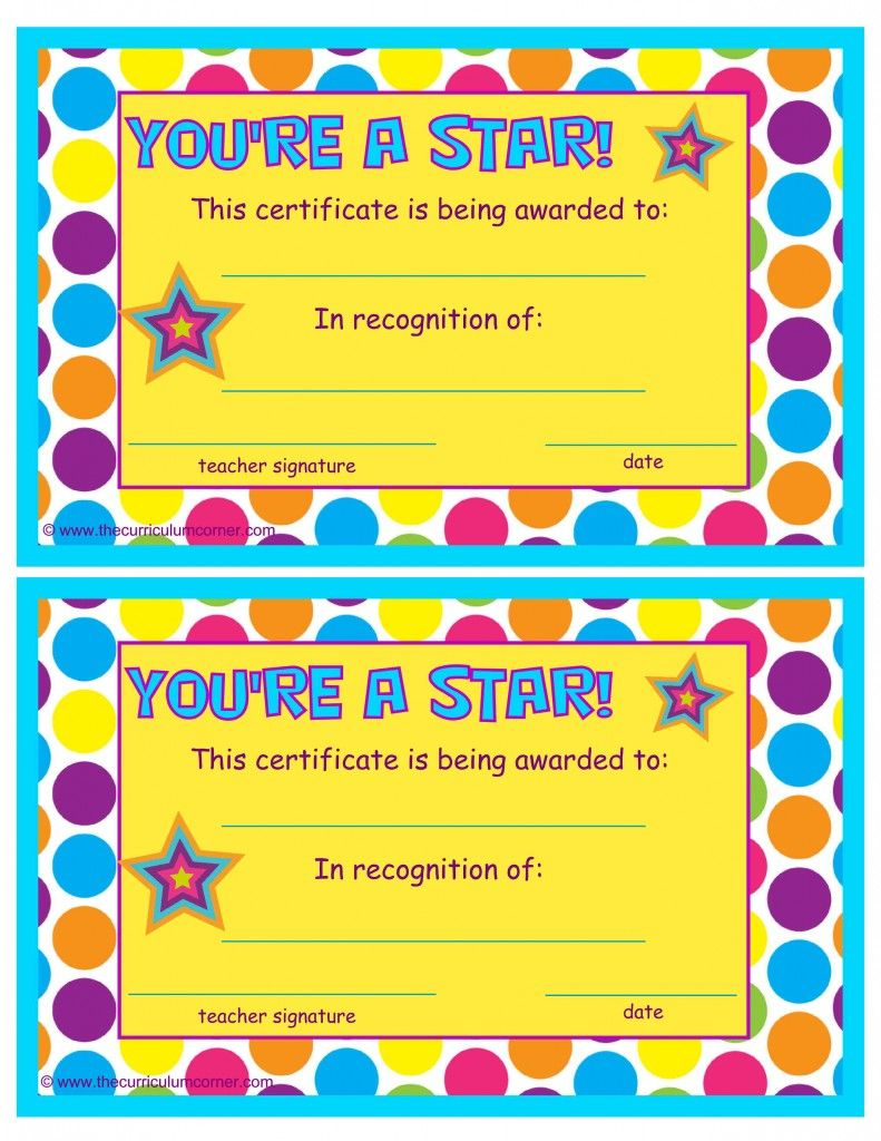 You're A Star End Of The Year Certificates | End Of The With Regard To Star Of The Week Certificate Template