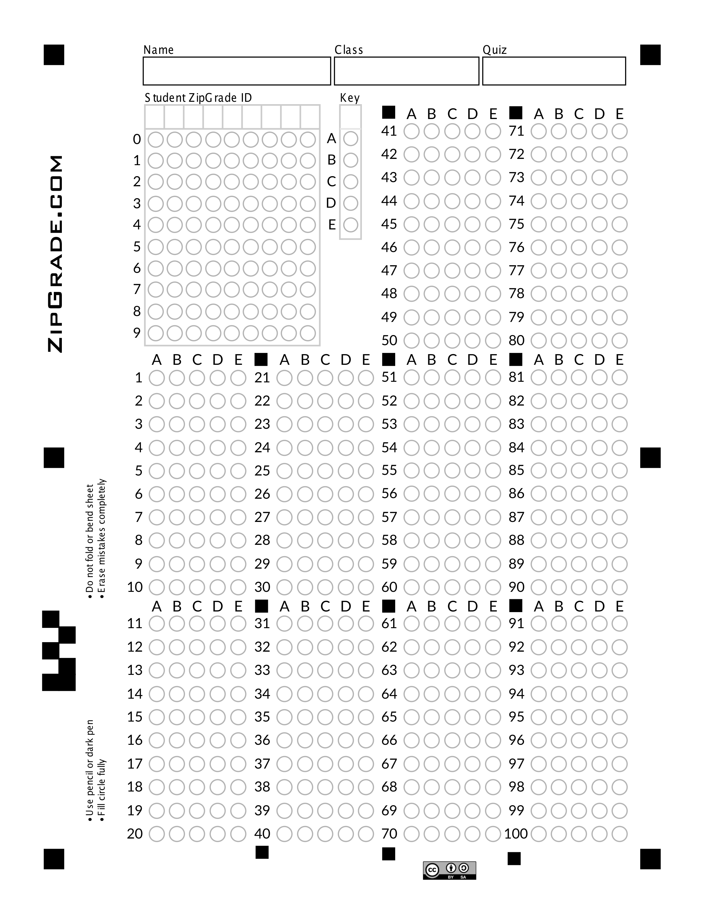 Zipgrade: Answer Sheet Forms Inside Blank Answer Sheet Template 1 100